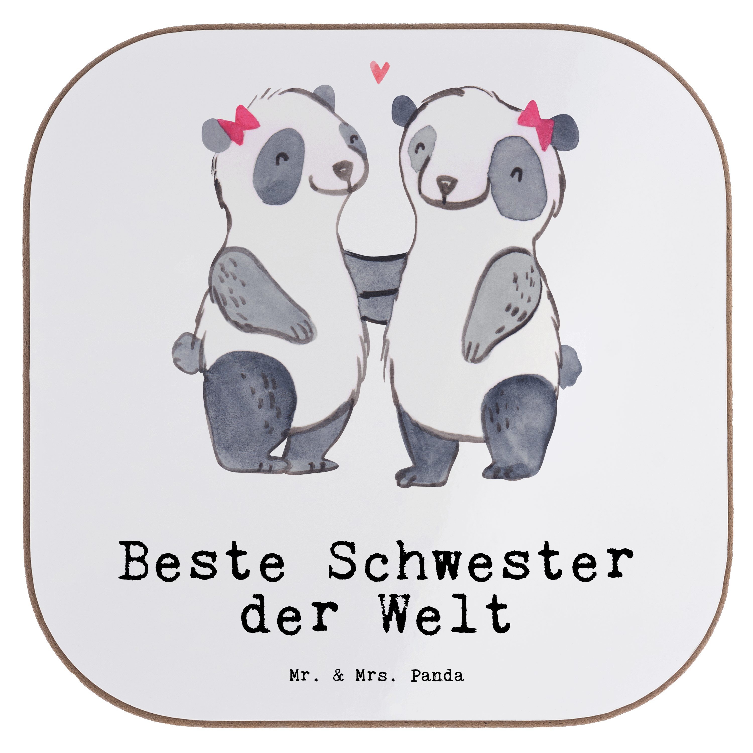 Mr. & Mrs. Panda Getränkeuntersetzer Panda Beste Schwester der Welt - Weiß - Geschenk, Untersetzer Gläser, 1-tlg.