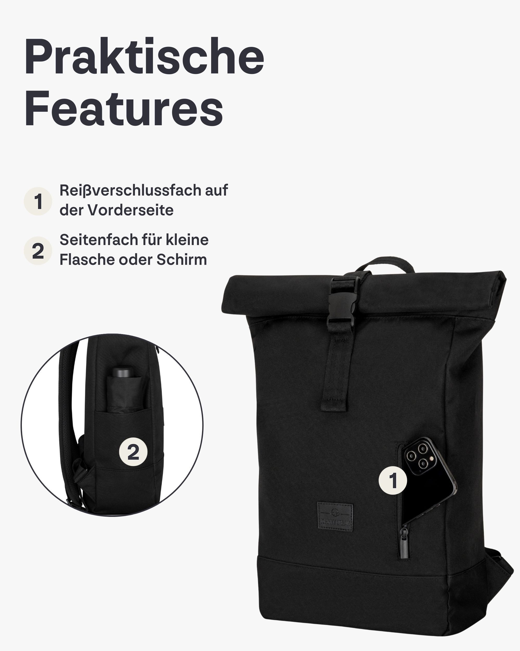 Johnny Urban Cityrucksack Robin Medium, Rolltop Damen Herren, Laptop Fach (1-tlg), Wasserabweisend