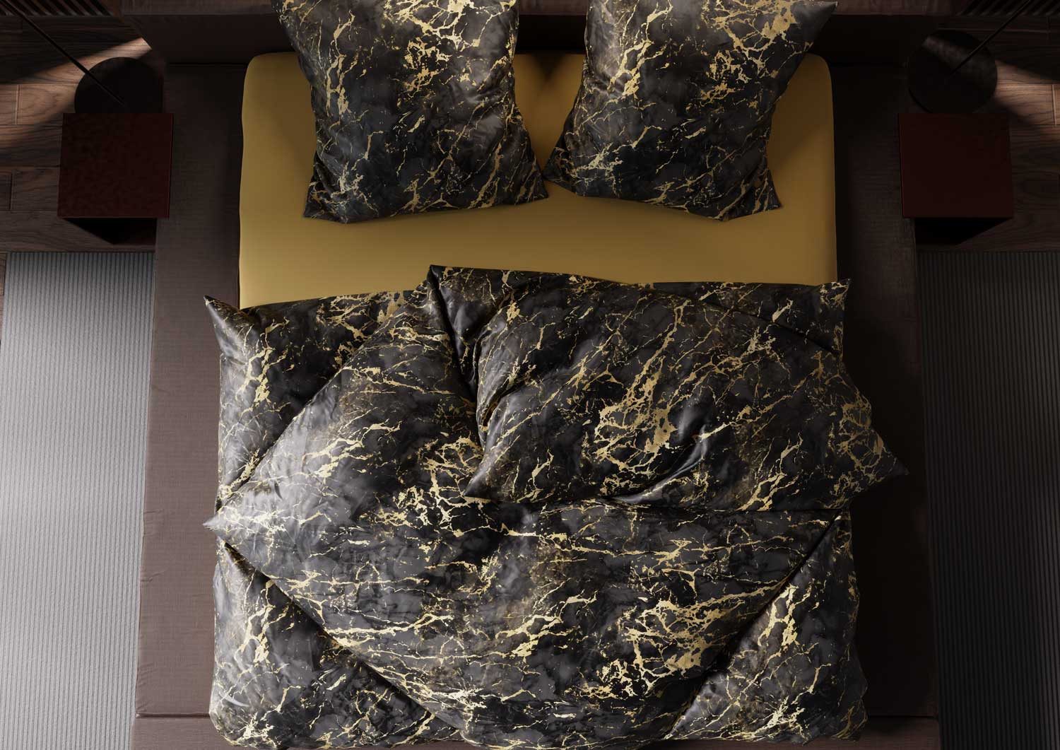 BETTWAESCHE-MIT-STIL Bettwäsche Mako Satin Bettwäsche Marmor schwarz / gold, Mako-Satin