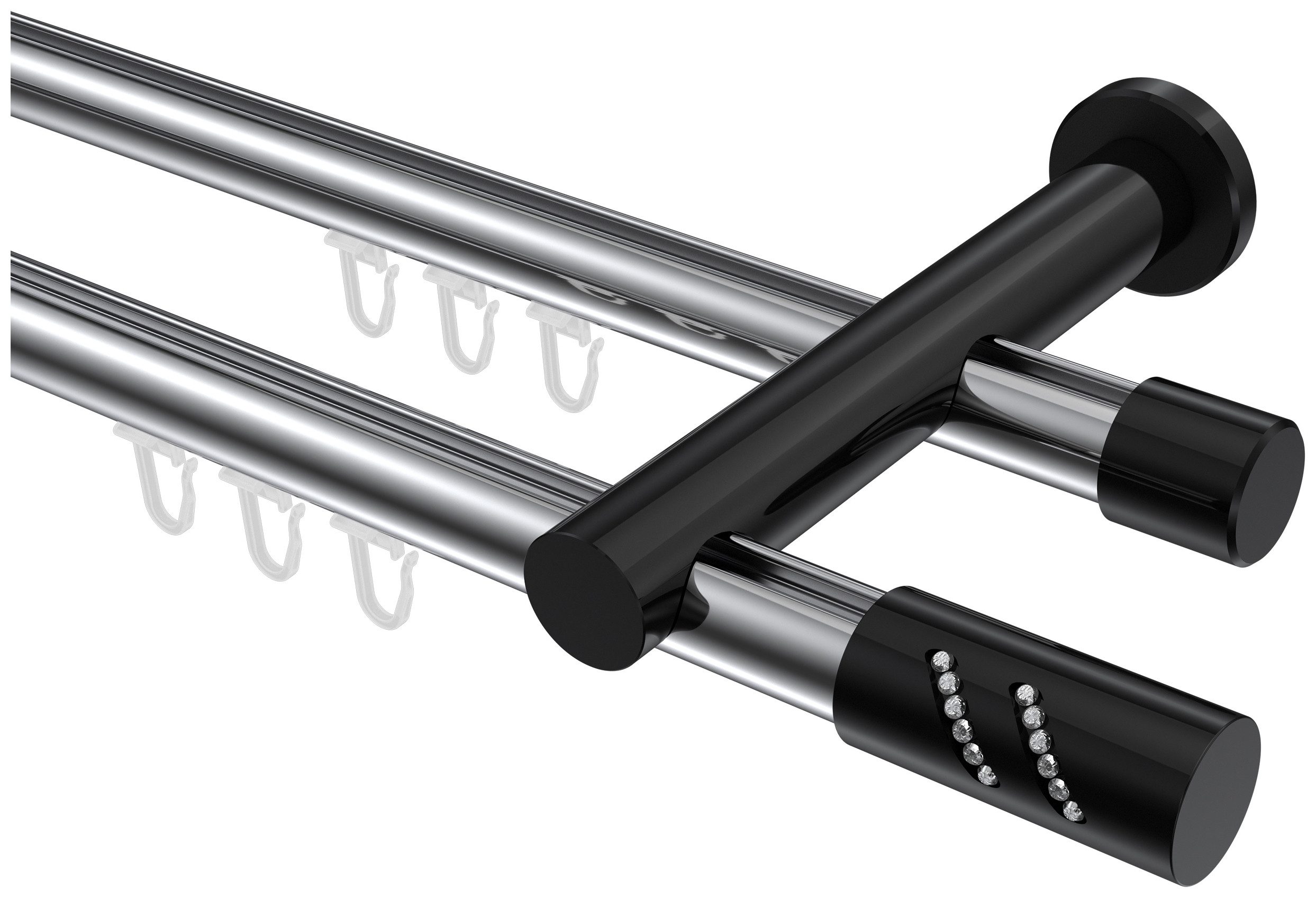 INTERDECO Innenlaufschiene Platon Zoena, Ø 20 mm, 2-läufig, Fixmaß, kürzbar, Wandmontage, Aluminium, Chrom / Schwarz / Bicolor