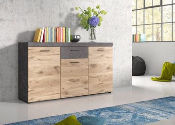 xonox.home Sideboard Swift (Kommode 160 x 89 cm, Eiche und Matera grau), 3-türig, mit Vollauszug