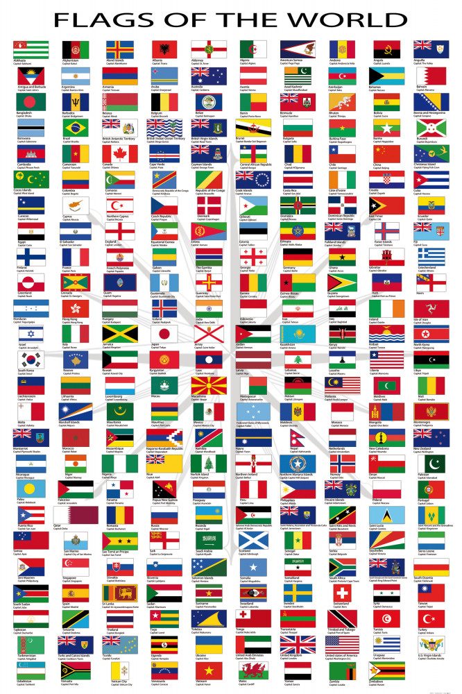 1art1 Poster Flaggen Der Welt Kunstdruck Bild - Ländernamen Und