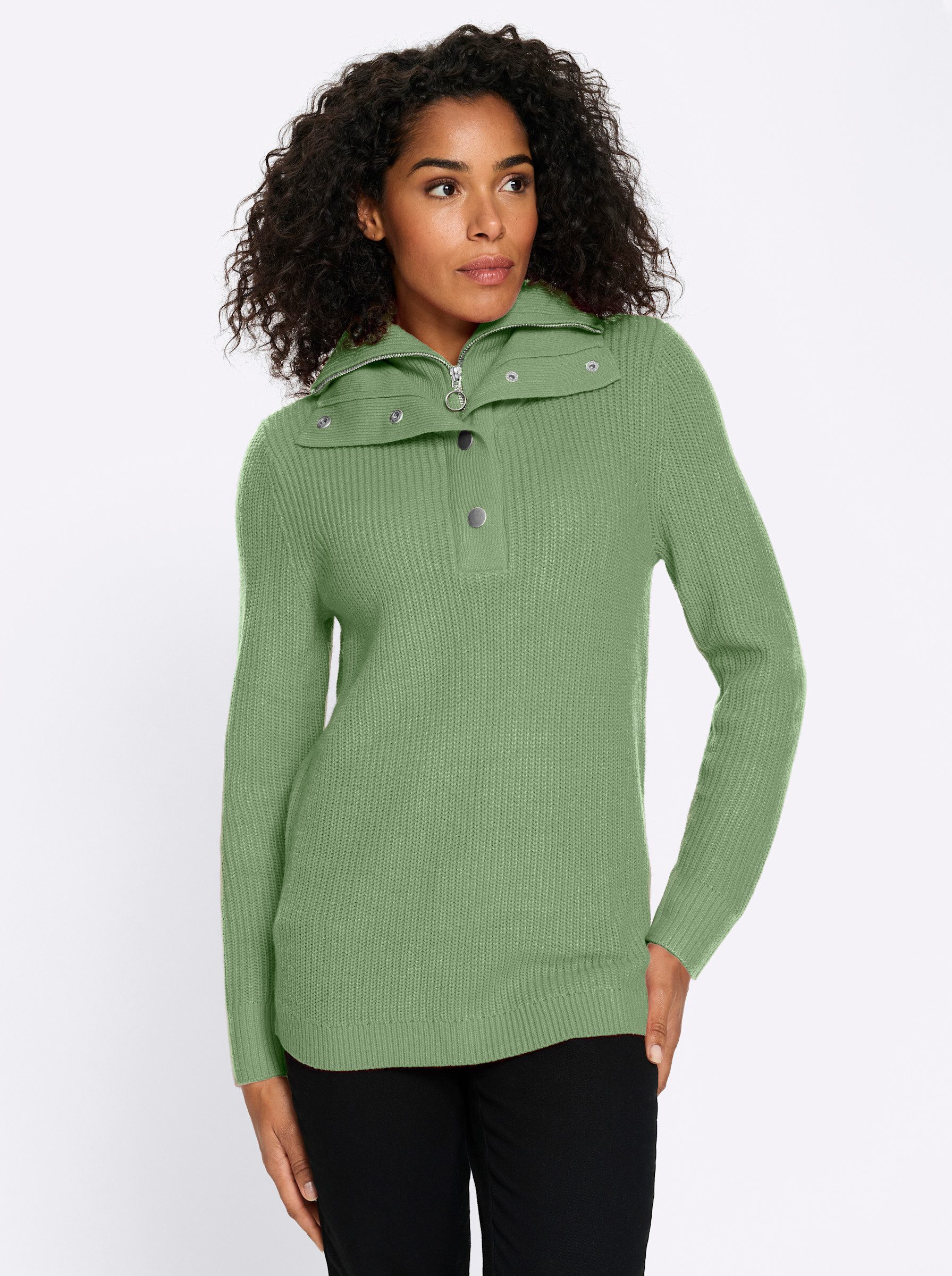 Sieh an! Strickpullover Troyer-Pullover Langarm Ripp