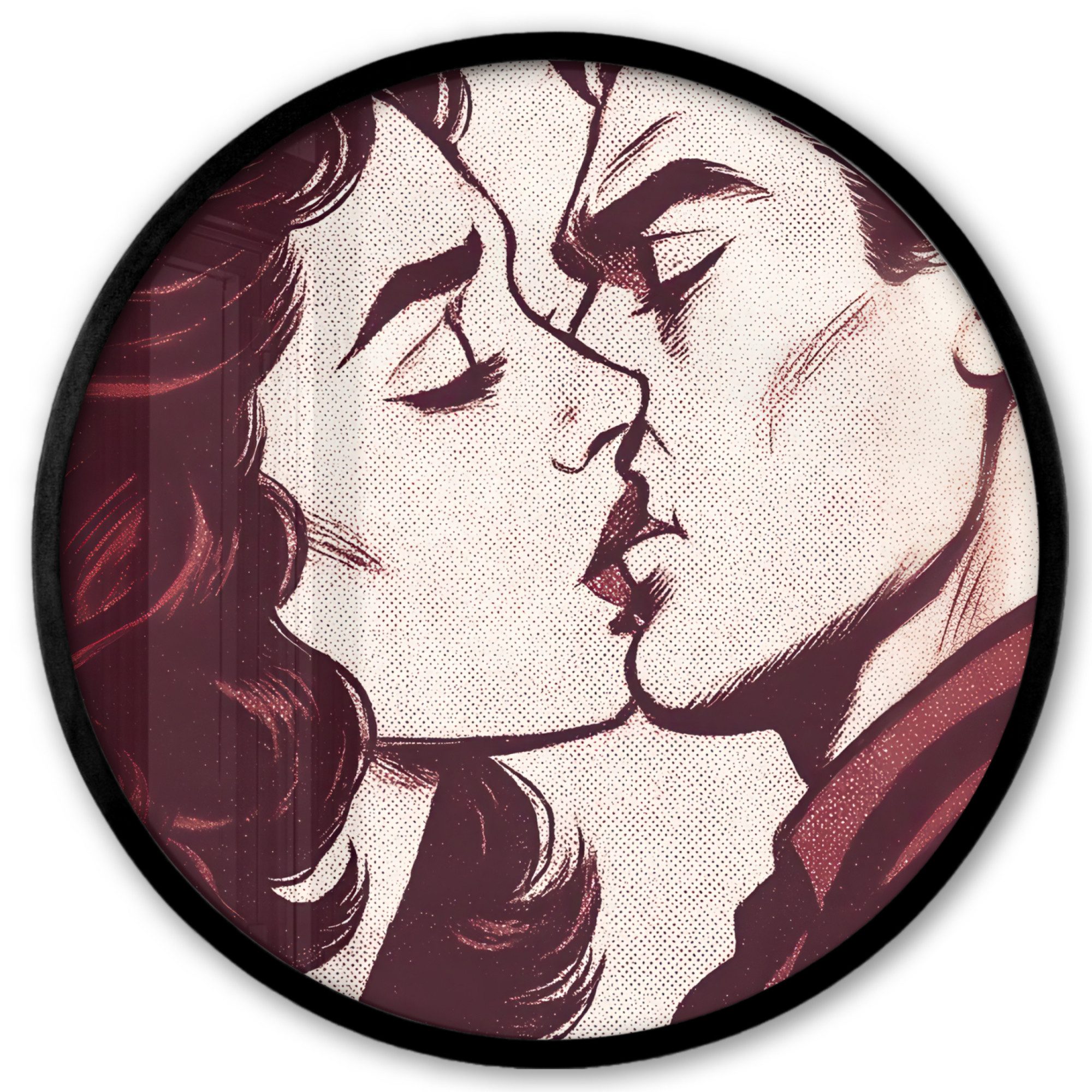 MuchoWow Poster Rund - Kissen - Menschen - Retro - Bordeaux, (1 St), Runde Wandbilder, Deko für Wohnzimmer und Schlafzimmer, 40x40 cm