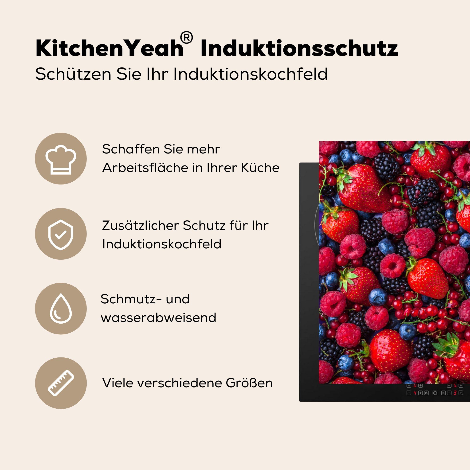 Erdbeere, Induktionskochfeld die cm, (1 Vinyl, 81x52 Obst tlg), Wald MuchoWow für Schutz - - küche, Ceranfeldabdeckung Herdblende-/Abdeckplatte