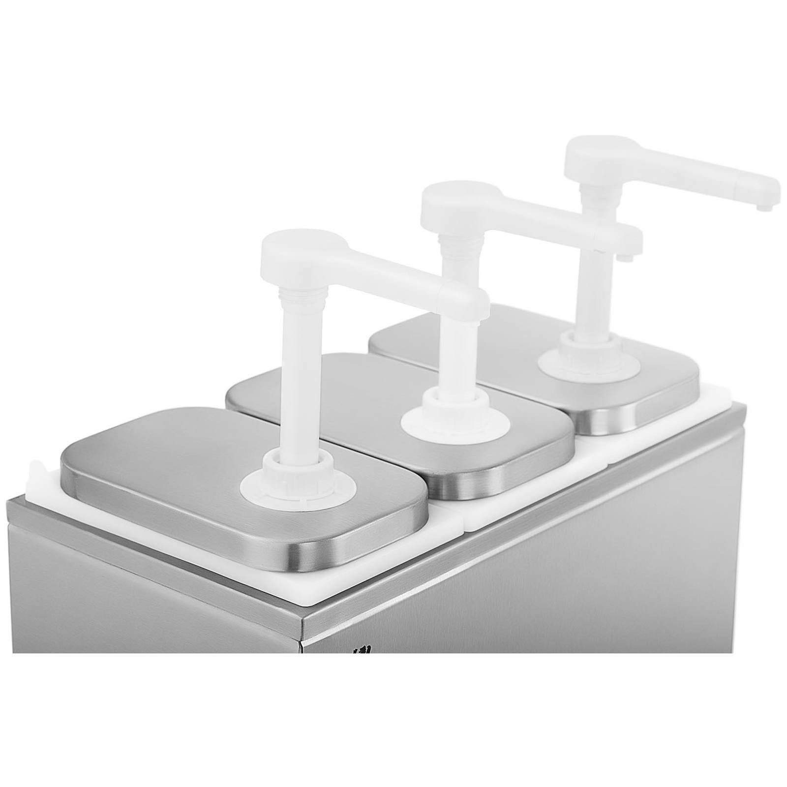 Royal Catering Sauciere Saucenspender 3 x 2 L Pumpspender Senfspender Dosierspender Edelstahl, Edelstahl, Kunststoff (Polypropylen), verschiedene Größen