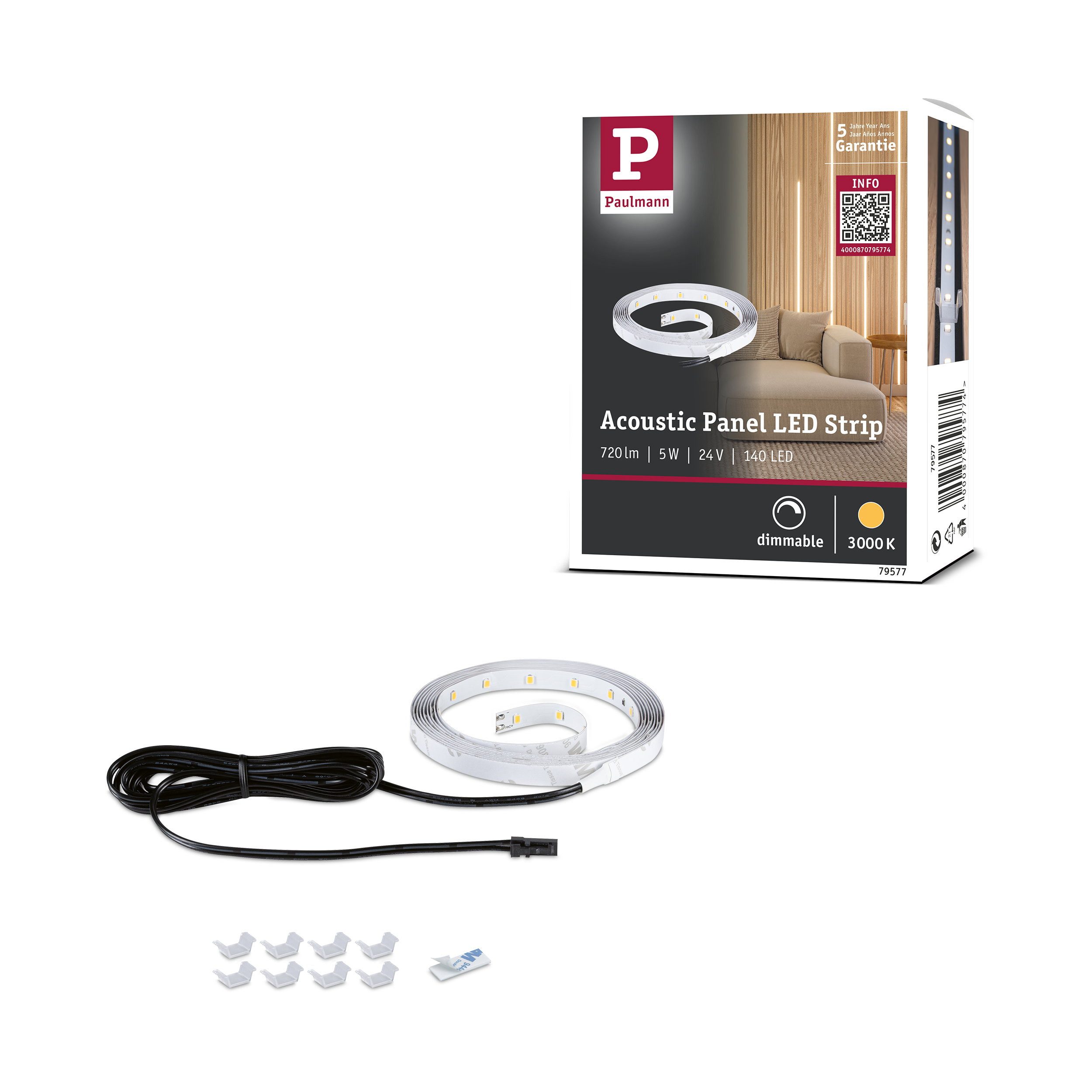 Paulmann LED Stripe LED Strip Akkustik Paneel Erweiterung Erweiterung 2,4m 3000K Schwarz
