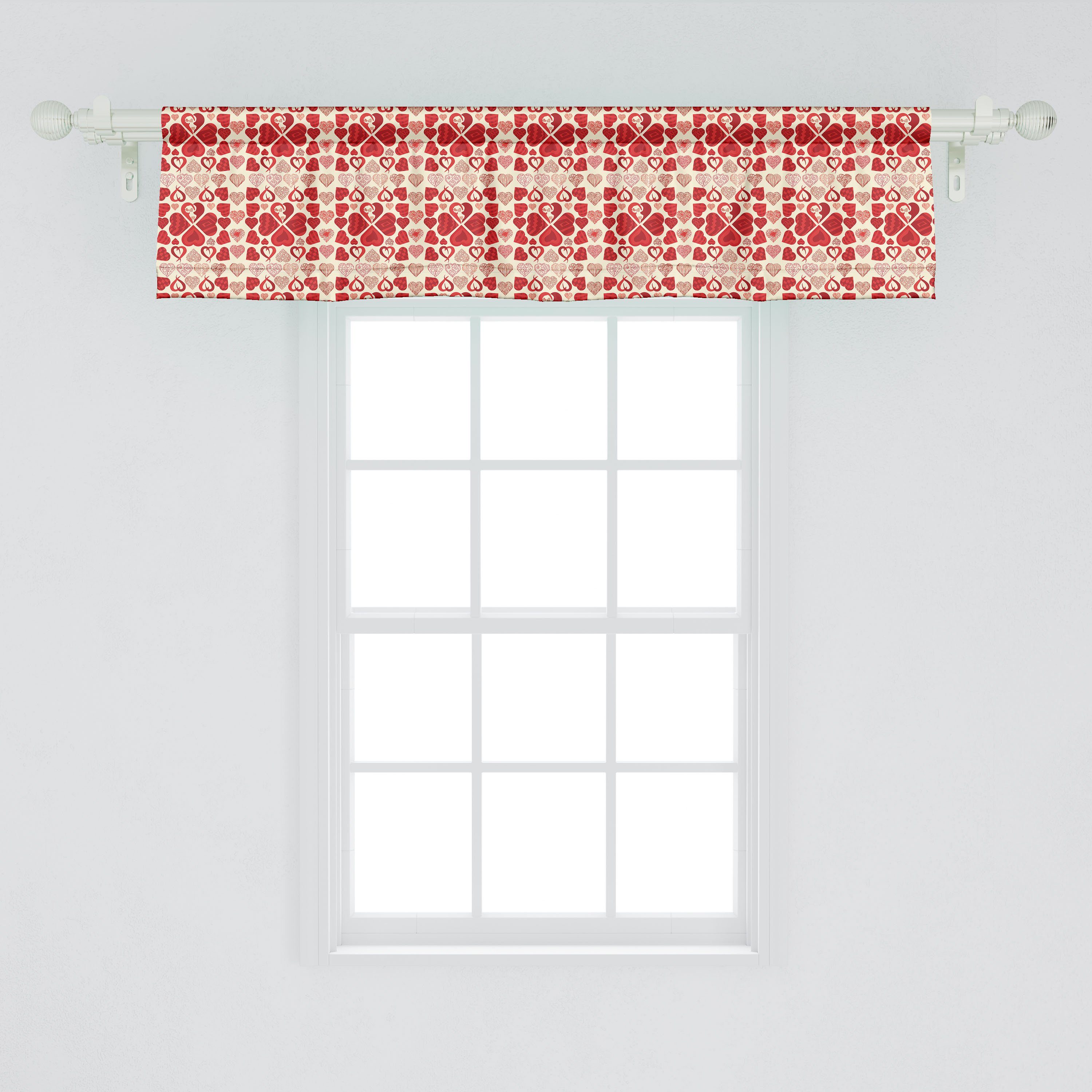Scheibengardine Vorhang Volant für Microfaser, mit Stangentasche, Leidenschaft Dekor Valentine Vintage Abakuhaus, Küche Schlafzimmer Herzen