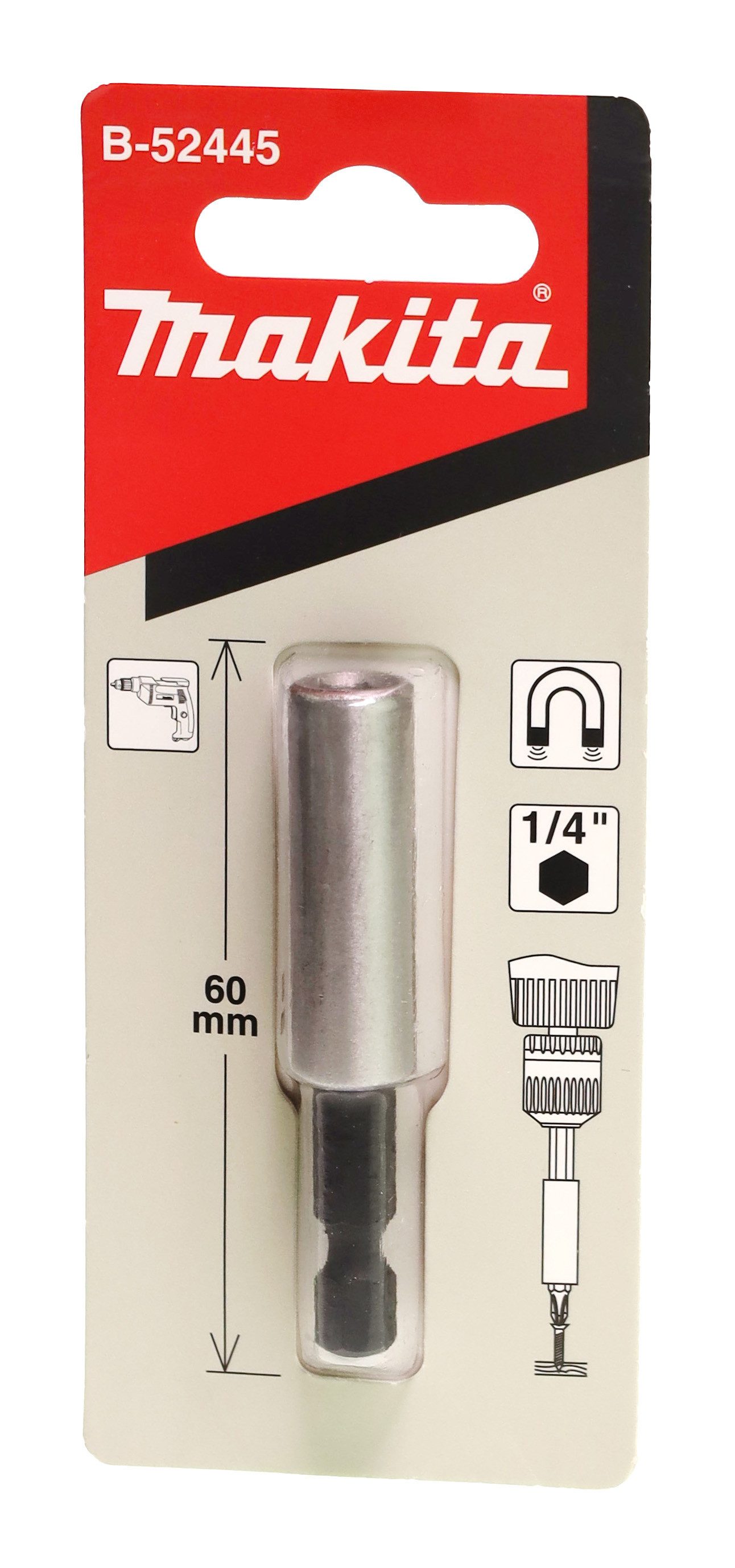 Makita Bohrer- und Bit-Set Makita B-52445 Bithalter magnetisch 60mm 1/4"-Sechskantaufnahme
