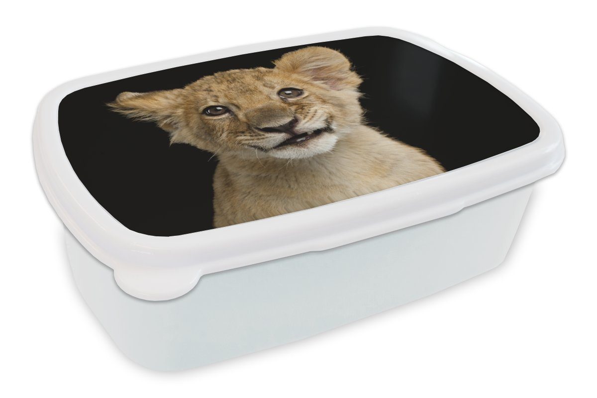 MuchoWow Lunchbox Jungtier - Porträt - Farben, Kunststoff, (2-tlg), Brotbox für Kinder und Erwachsene, Brotdose, für Jungs und Mädchen weiß