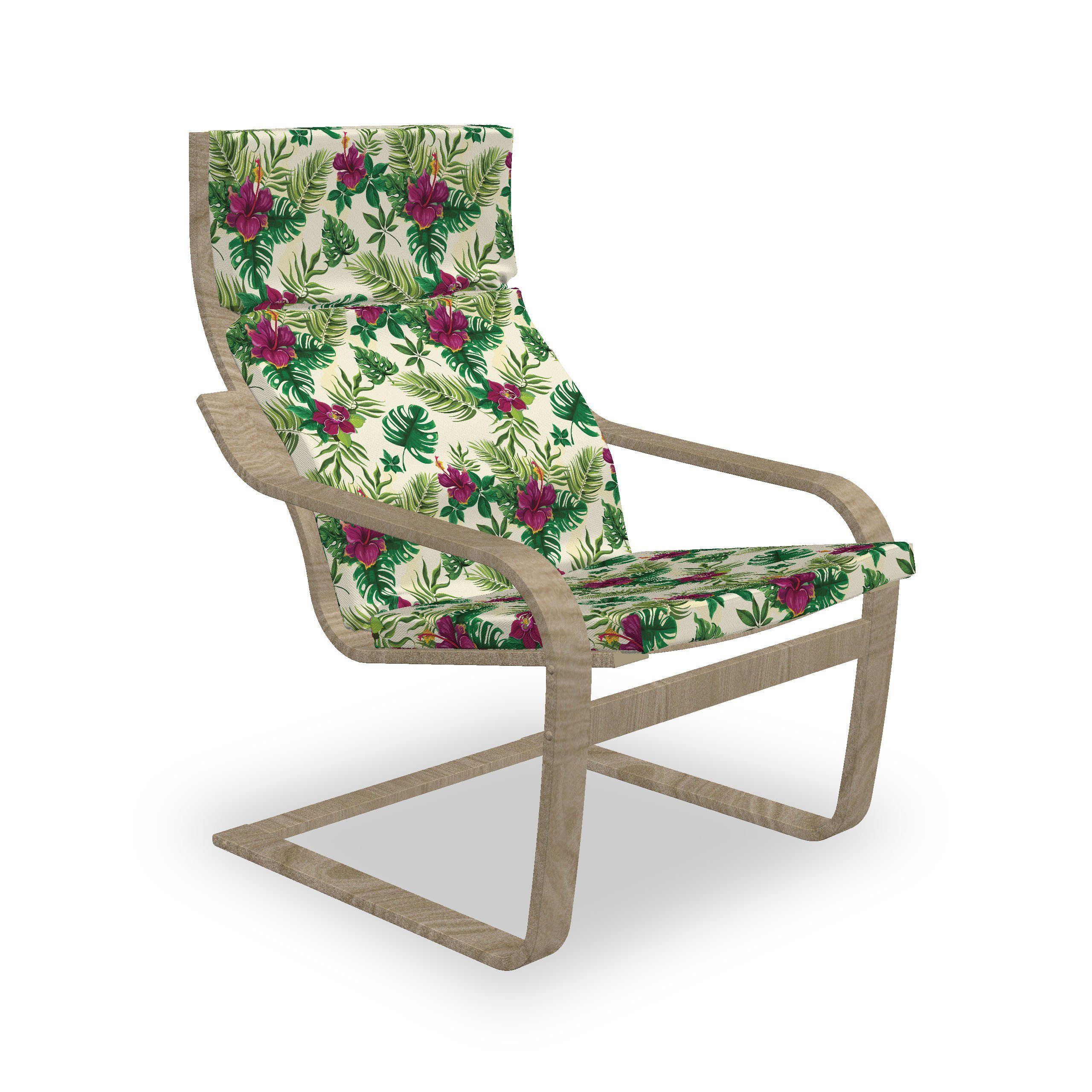 Abakuhaus Stuhlkissen Sitzkissen mit Stuhlkissen mit Hakenschlaufe und Reißverschluss, Palme Exotische Blätter und Hibiscus