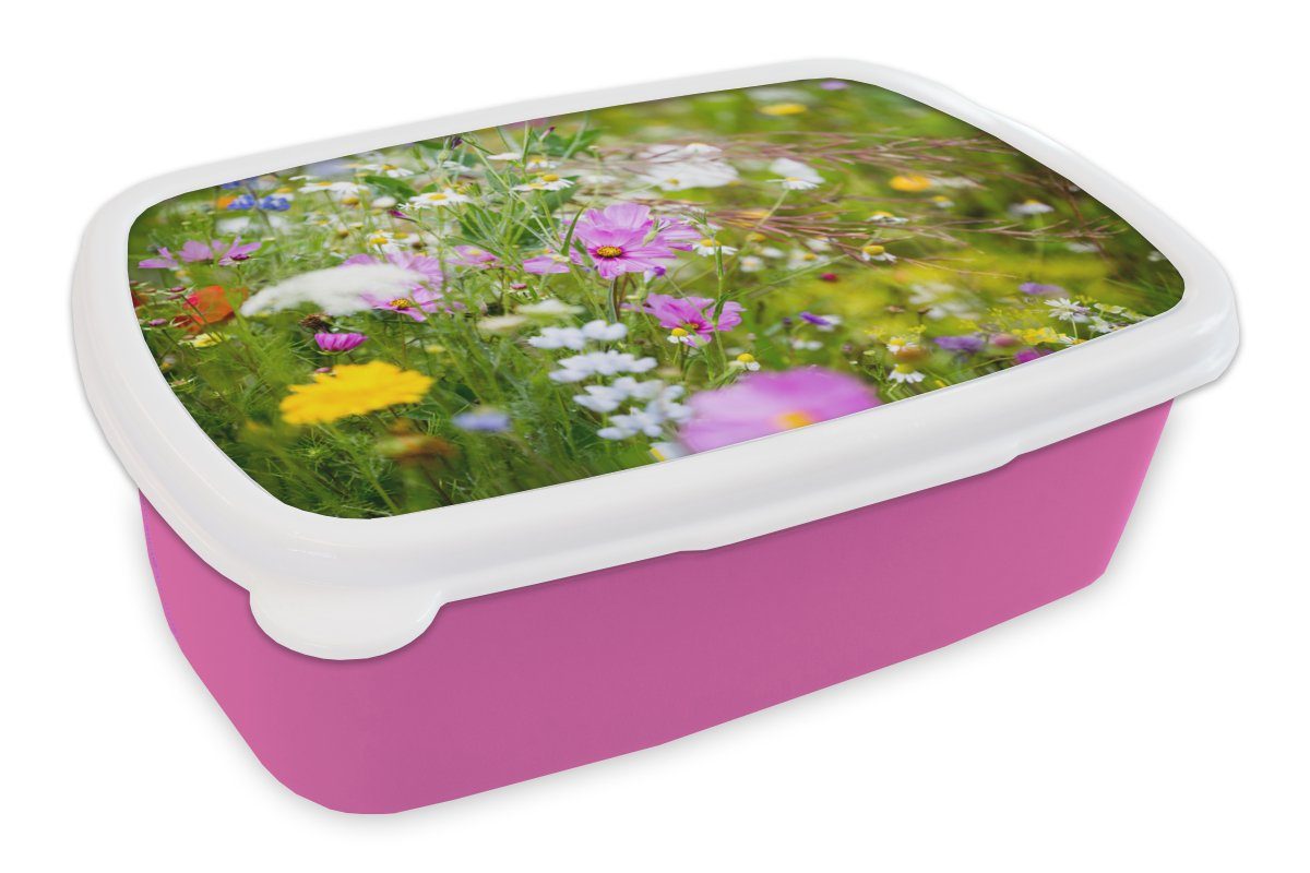 Kunststoff, Grün Brotdose - Brotbox Gras - - Mädchen, - für - rosa Natur Lila Weiß, Lunchbox (2-tlg), Blumen Kinder, Kunststoff MuchoWow Erwachsene, Snackbox,