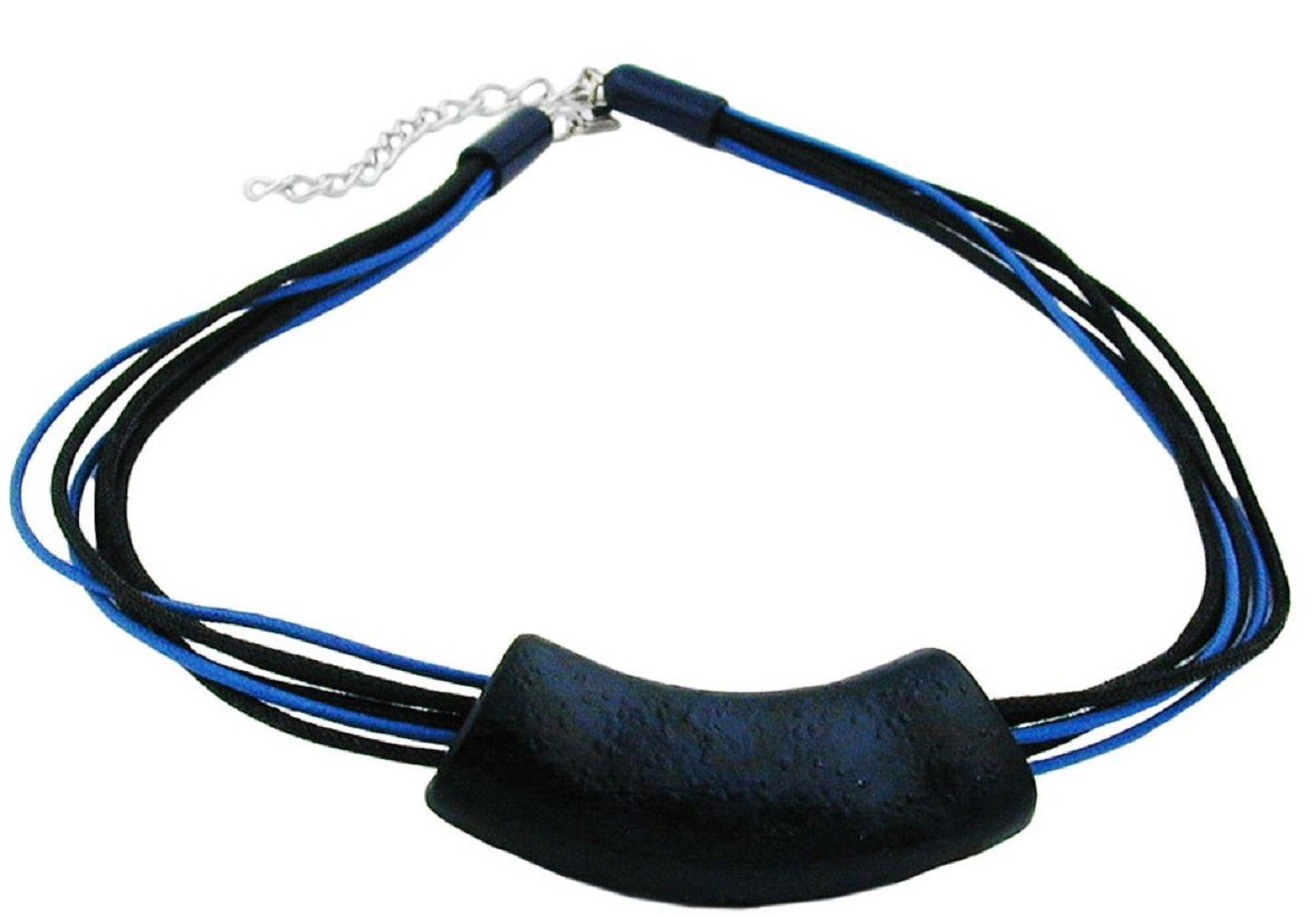 unbespielt Collier Rohr flach gebogen blau schwarz marmoriert glänzend Kunststoff 45 cm, Modeschmuck für Damen