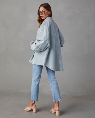 RUZU UG Sweatblazer Damen-Jeansjacke mit langen Ärmeln und Revers