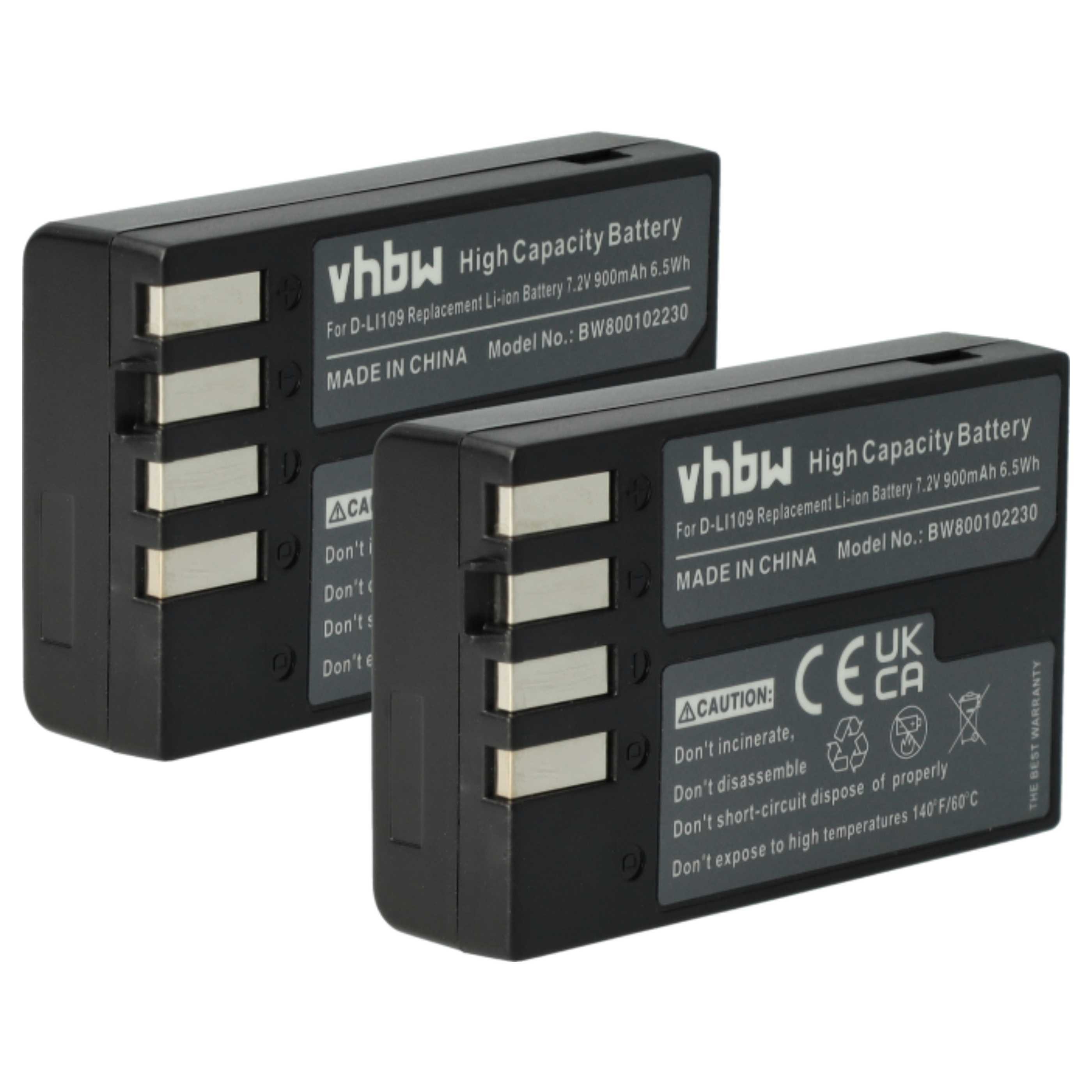 vhbw Akku passend für Pentax K-30, K-50, K-S1, K-P, K-500, K-S2, K-R, K-2, Kamera-Akku Akku Li-Ion 900 mAh (7,2 V, 2 St), Leistungsfähige Austausch-Akkus für Digitalkamera, Spiegelreflexkamera