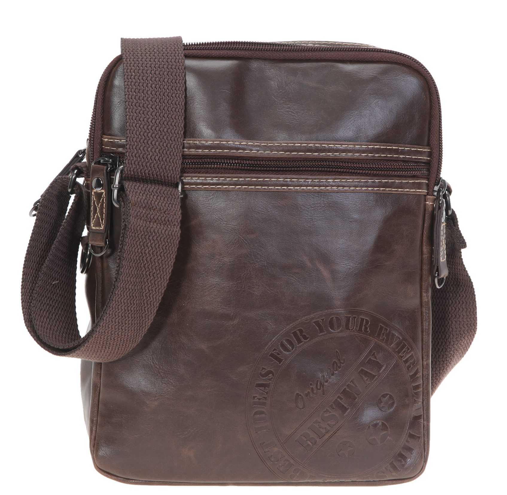 BESTWAY Handtasche Umhängetasche Schultertasche Herren Jungen, Tasche Kunstleder für Männer Umhänger 40148 2700 Braun