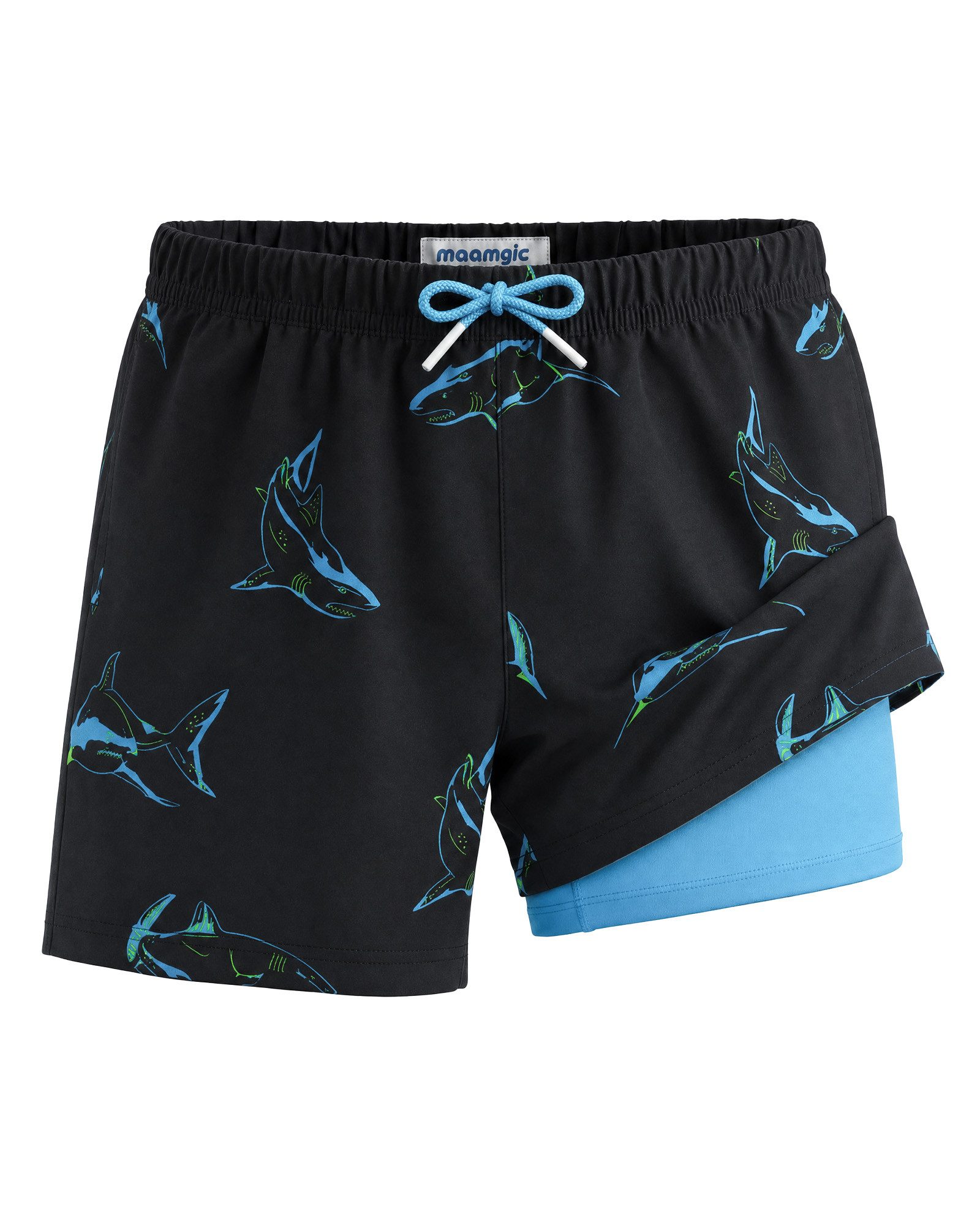 MaaMgic Badehose Shorts Jungen 2-in-1 mit verstellbarem Kordelzug (1-St) Stretch Schwimmshorts mit Innenfutter für Strand und Schwimmbad