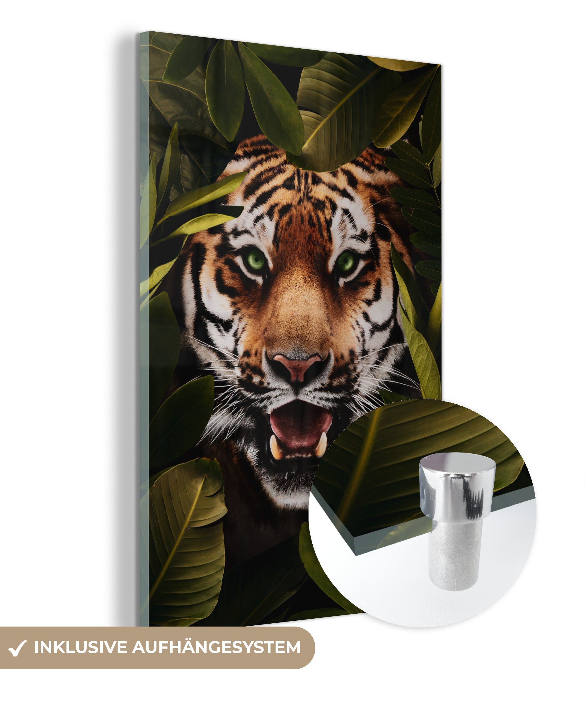 MuchoWow Acrylglasbild Tiger - Grün - Augen, (1 St), Glasbilder - Bilder auf Glas Wandbild - Foto auf Glas - Wanddekoration bunt