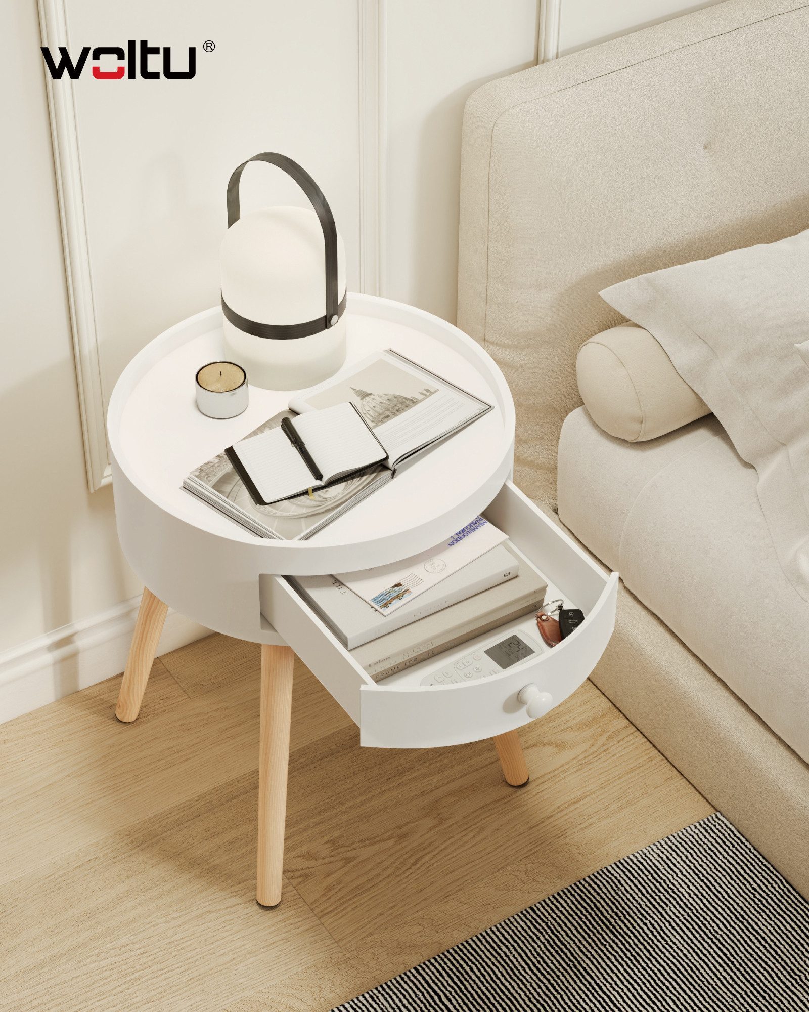 Woltu Nachttisch (1-St), Beistelltisch Nachtkommode, mit Schublade, MDF, We günstig online kaufen