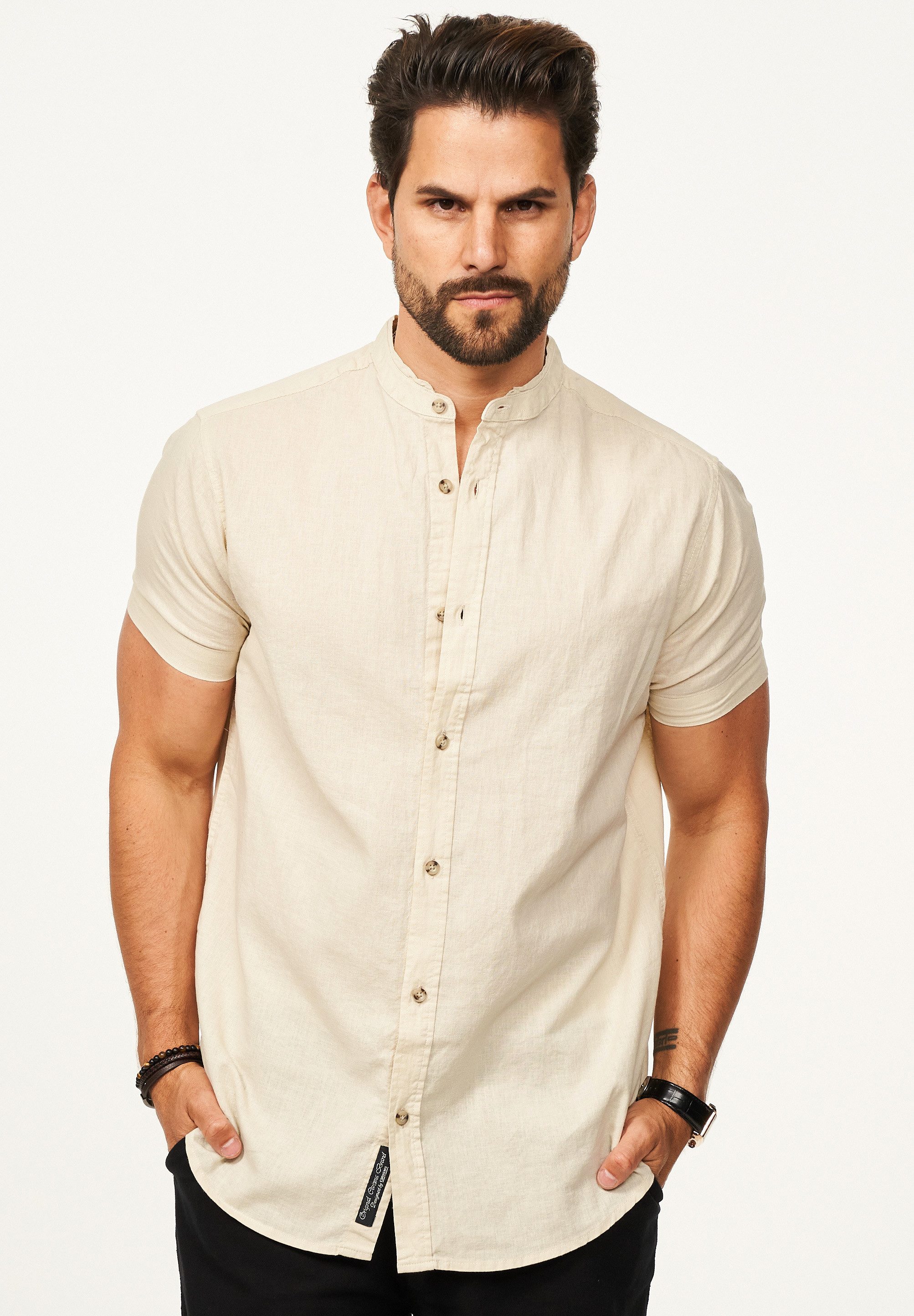 behype Kurzarmhemd als Sommerhemd aus Leinen im Regular-Fit Herren Leinenhe günstig online kaufen