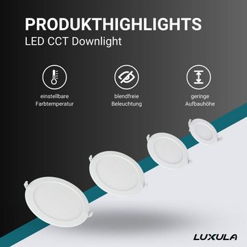 LUXULA LED Einbauleuchte LED CCT Downlight, 6W, 525 lm, ø115x32mm, 3000-4000-6000K einstellbar, LED fest integriert, warmweiß, CCT, neutralweiß, kaltweiß, mit Difusor