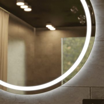 Village Design Badspiegel Rund Spiegel Cloe, Spiegel mit LED Beleuchtung, Badspiegel rund