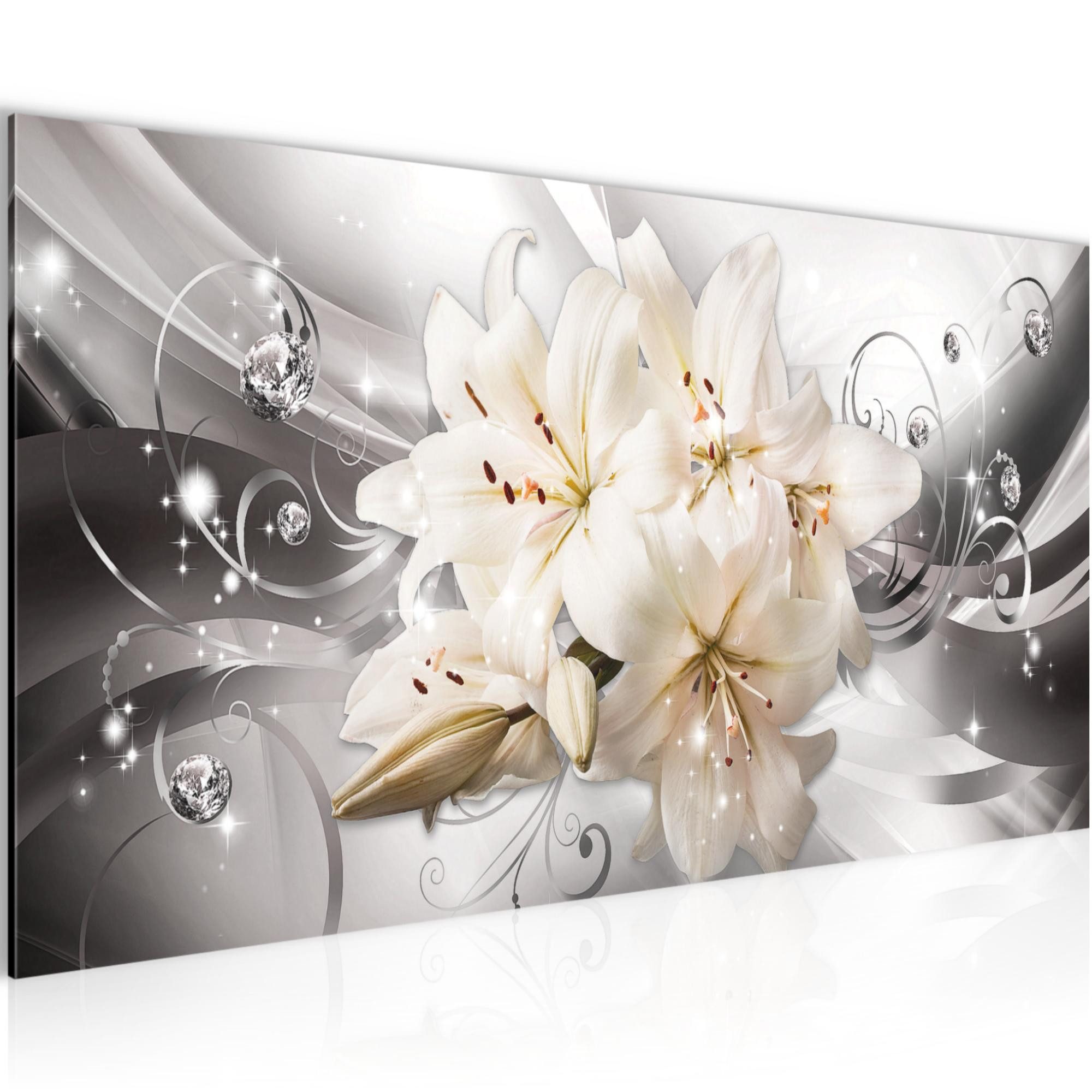 Runa Art Wandbild Blumen Lilien Modern Bild auf Vlies Leinwand Abstrakt Grau 020112c, 100L x 40B cm