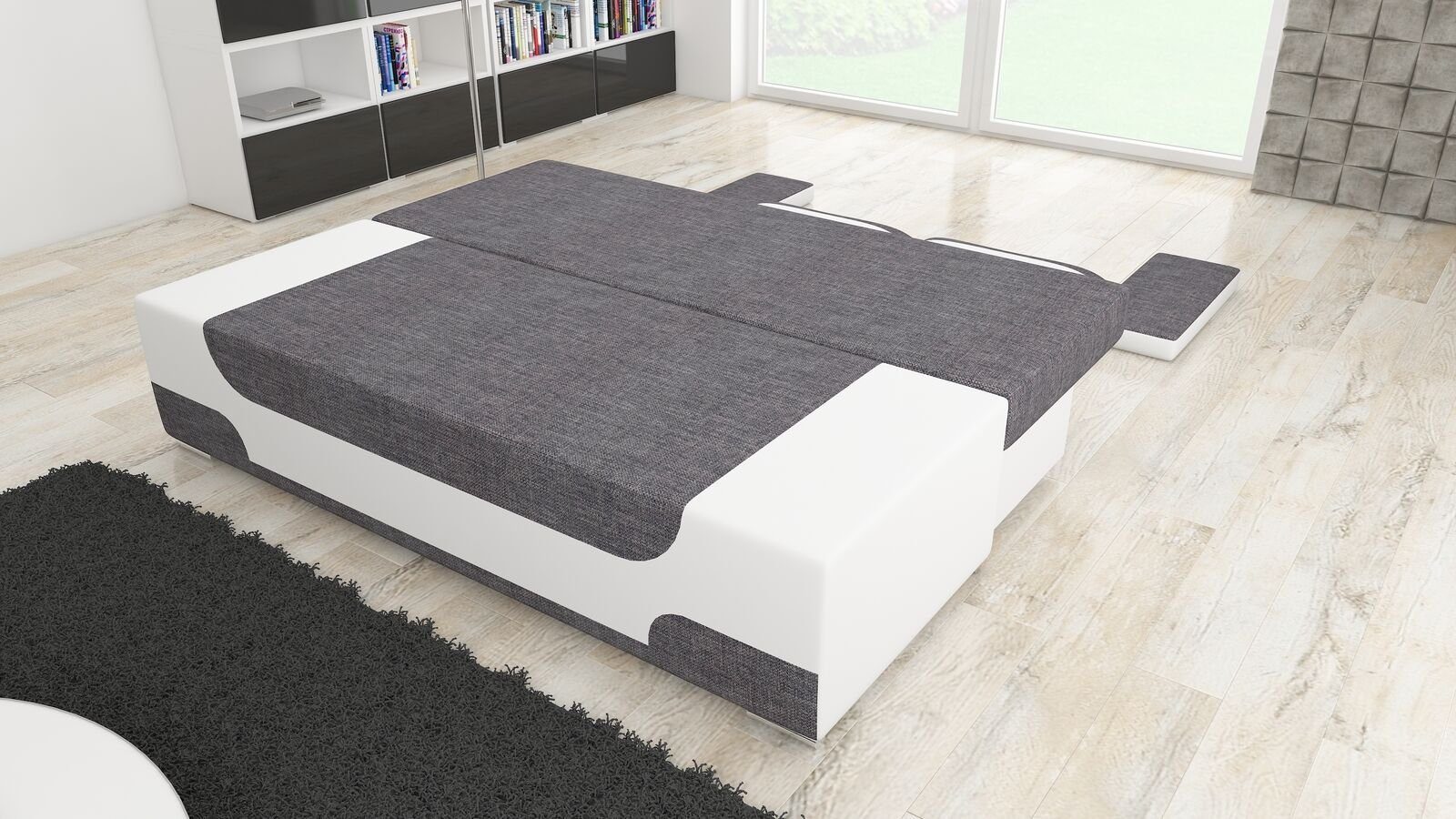 Multifunktion Büro 3Sitzer Sofa, Textil Big Couch Couchen / Schlafsofa Weiß Hellgrau Sofa JVmoebel