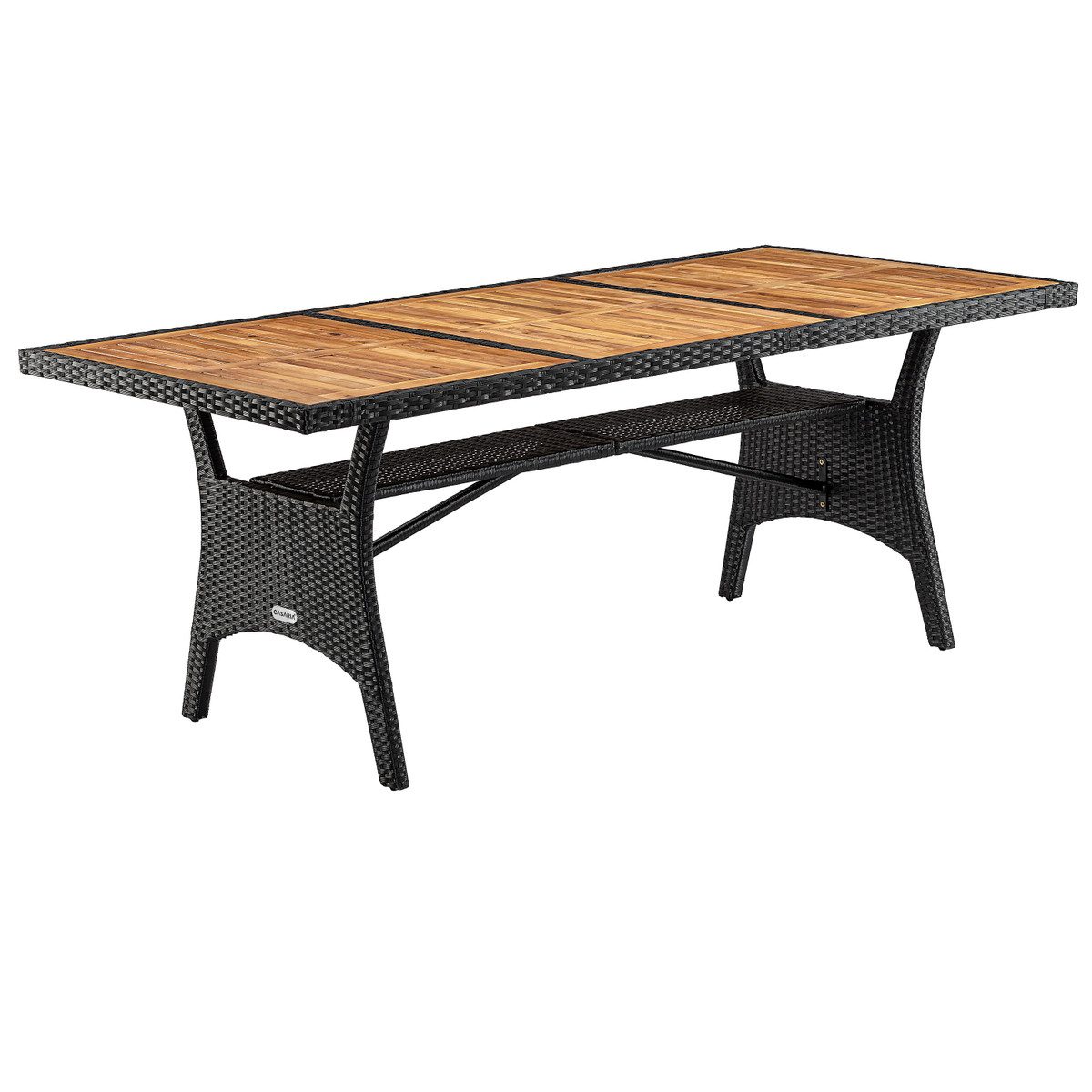 Casaria Gartentisch (1-St), Polyrattan mit Ablage FSC®- zertifiziertes Akazienholz 190x90cm