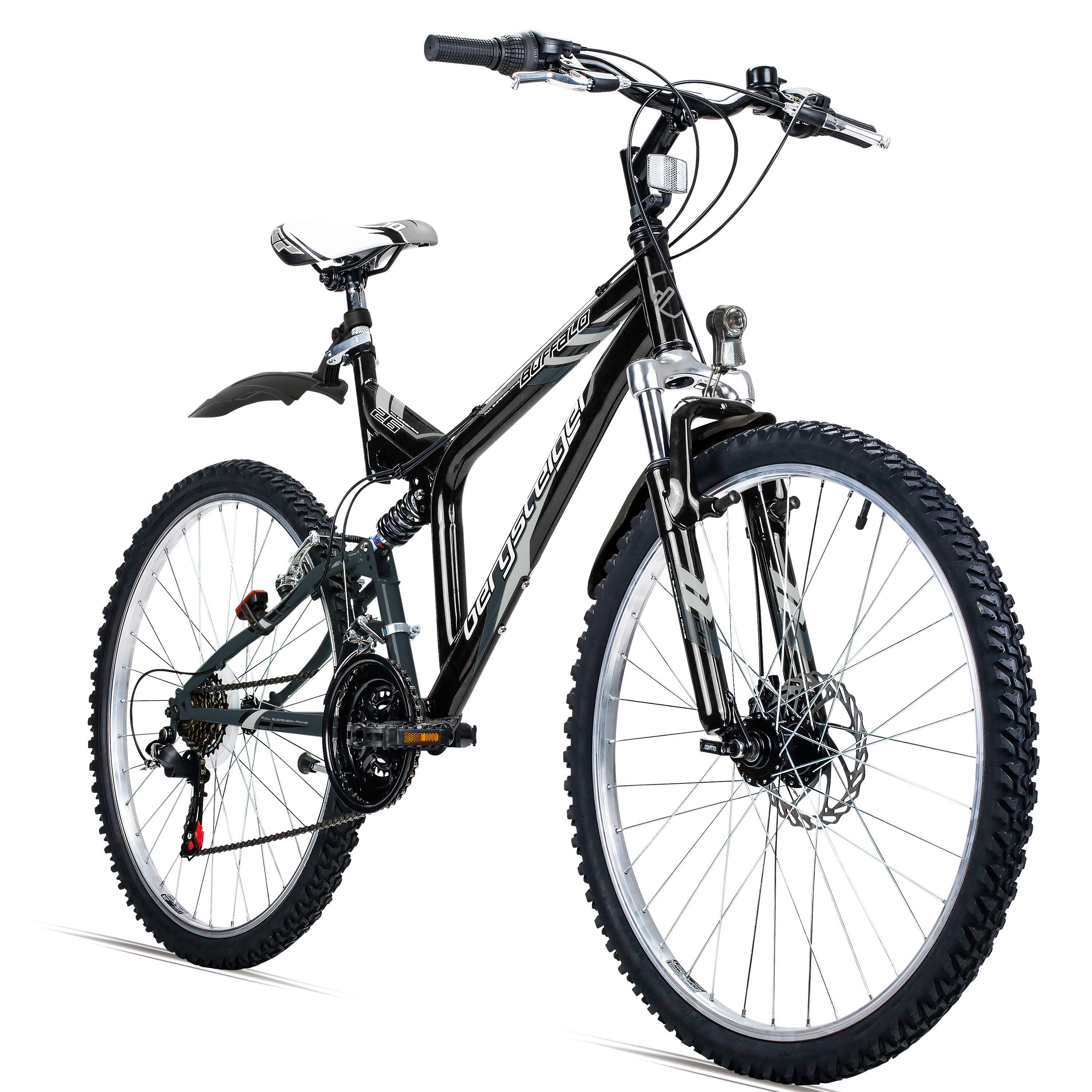 bergsteiger Mountainbike Buffalo 26 Zoll Mountainbike, geeignet ab 155 cm, Damen, Herren, 18 Gang Shimano Tourney RD-TZ50 Schaltwerk, Kettenschaltung, Scheibenbremsen, V-Brake