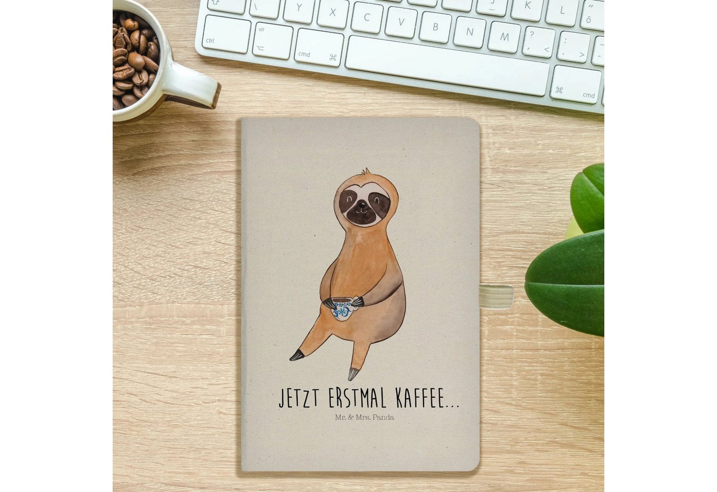 Thumbnail - Mr. & Mrs. Panda Notizbuch Faultier Kaffee - Transparent - Geschenk, Faultier Deko, Tagebuch A5, Mr. & Mrs. Panda, Umwel...