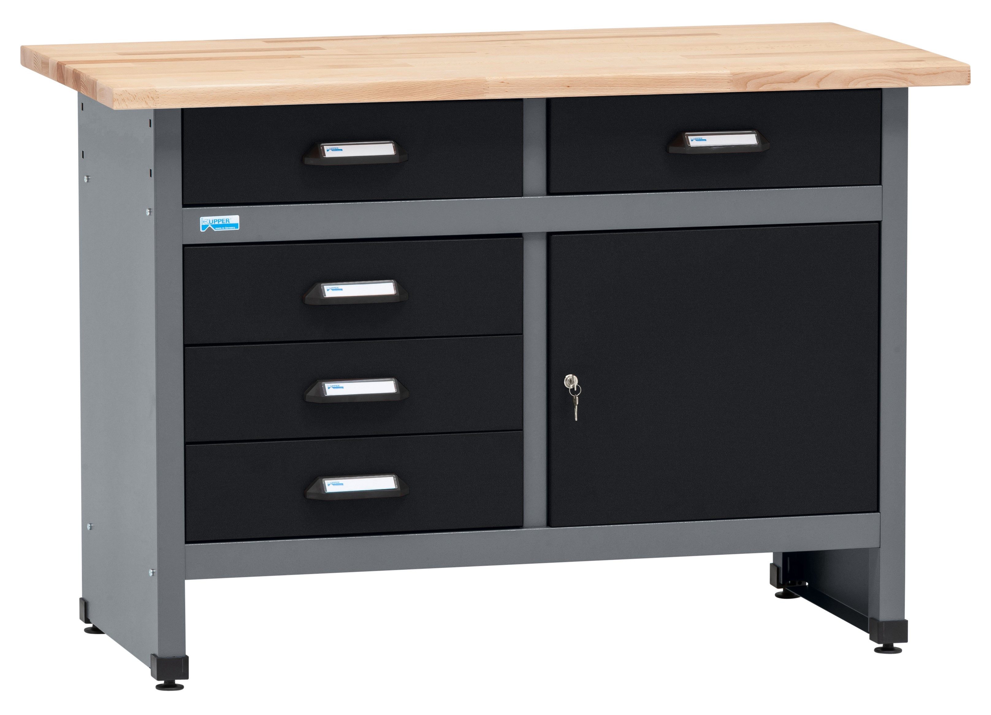 KÜPPER Werkbank 12049, 5 Schubladen, 1 Tür, 300 kg Traglast, 30 mm Buchenarbeitsplatte
