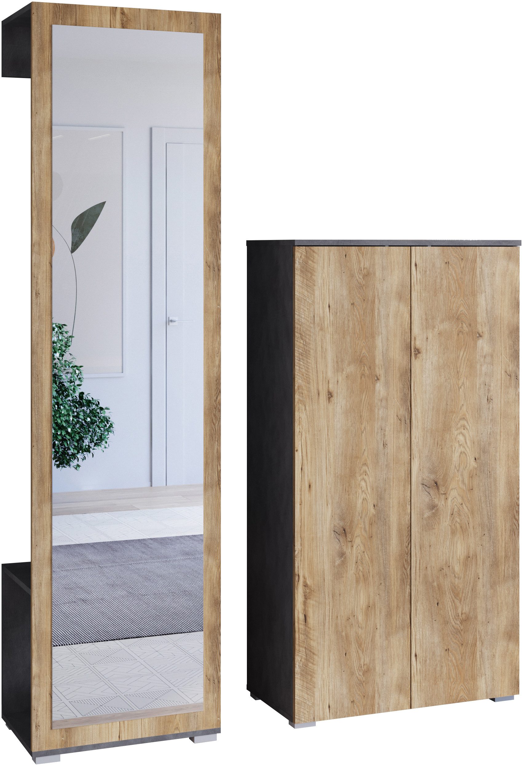 OTTO home Garderoben-Set PARIS/ TOKYO, (Komplett-Set, 2-St), Garderoben-Set Breite 130cm, moderne grifflose Flurmöbel Kleiderstange