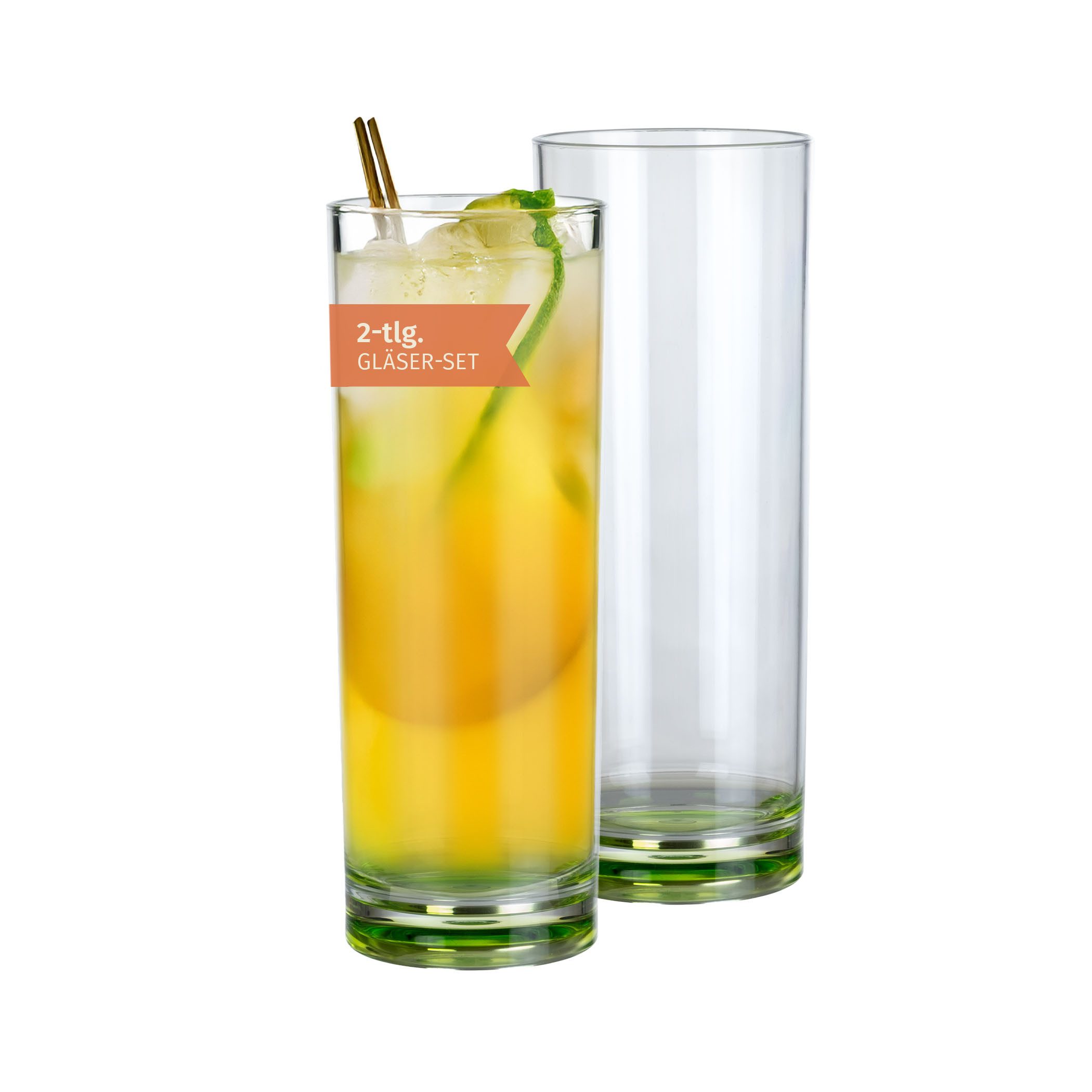 Moritz Longdrinkglas Milano Longdrinkglas green line 2er Set Polycarbonat 330 ml bruchfest
