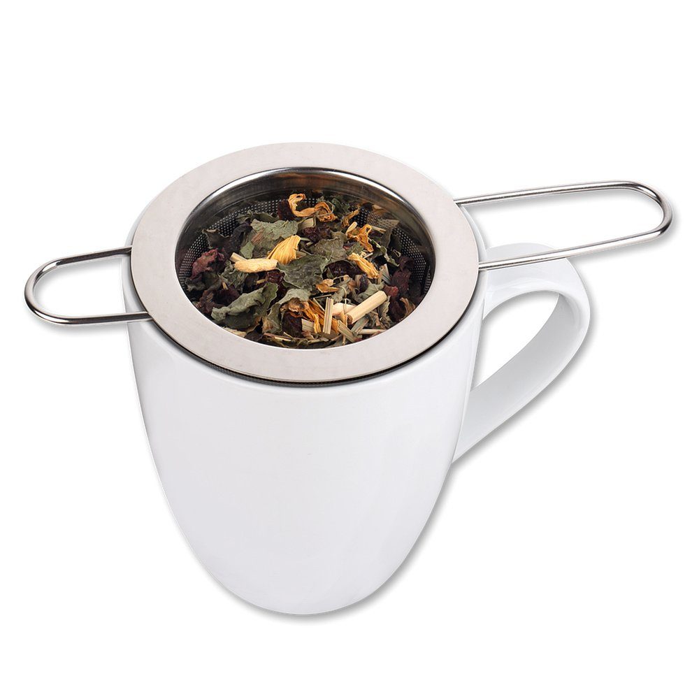 Kanne Deckel Griff Schramm Schramm® mit Abtropfschale für Teefilter Edelstahl losen mit für Teesieb ideal Teesieb Tee langem passend und faltbar Tasse