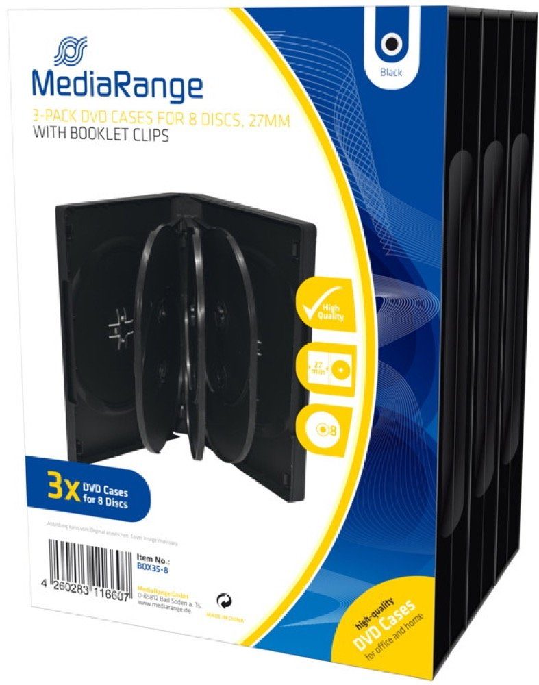 Mediarange DVD-Hülle 3 Mediarange DVD Hüllen 8er Box 27 mm für je 8 BD / CD / DVD schwarz