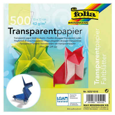 Folia Bastelkartonpapier Transparentpapier Faltblätter 42g/m², 15x15cm, 10 Farben, mehrfarbig (500 Blatt)