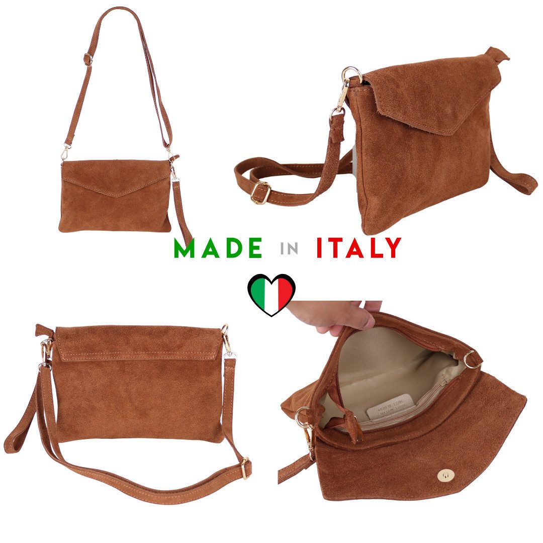 MIRROSI Umhängetasche Damen Schultertasche Echtleder Made in Italy. ca. 25x16x3cm, mit langem Schulterriemen und Handschlaufe – Bild 3 von 4