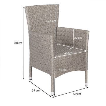 Casaria Gartenstuhl (2 St), Polyrattan 2er Set Stapelbar 7cm Auflagen 160kg Belastbarkeit