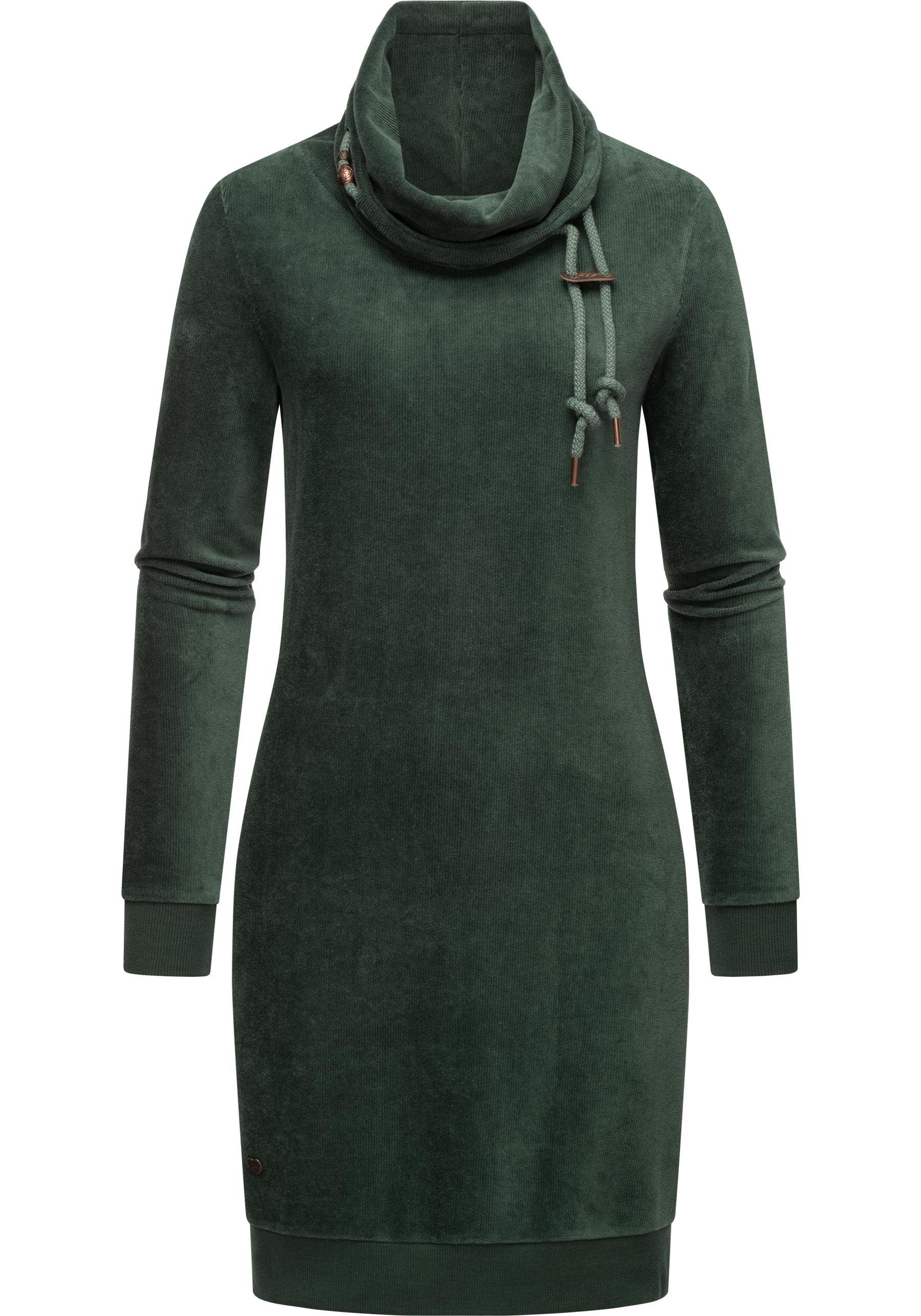 Samtoptik Ragwear in Langarmkleid Velvet stylisches Chloe Sweatkleid apfelgrün