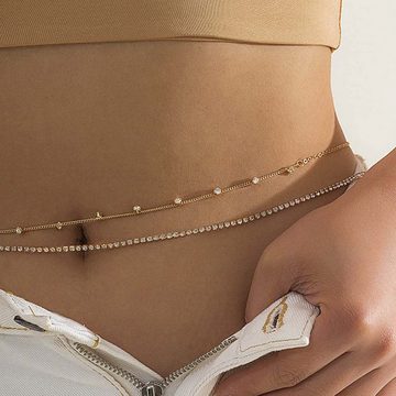 FIDDY Kettengürtel Hüftkette Gold Kristall Bauchketten Geschichtet Hüftkette Bikini-Kette
