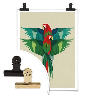 K&L Wall Art Poster Poster Braun Vogel Duo Dschungel Deko Papagei Ara, Kinderzimmer Wandbild modern