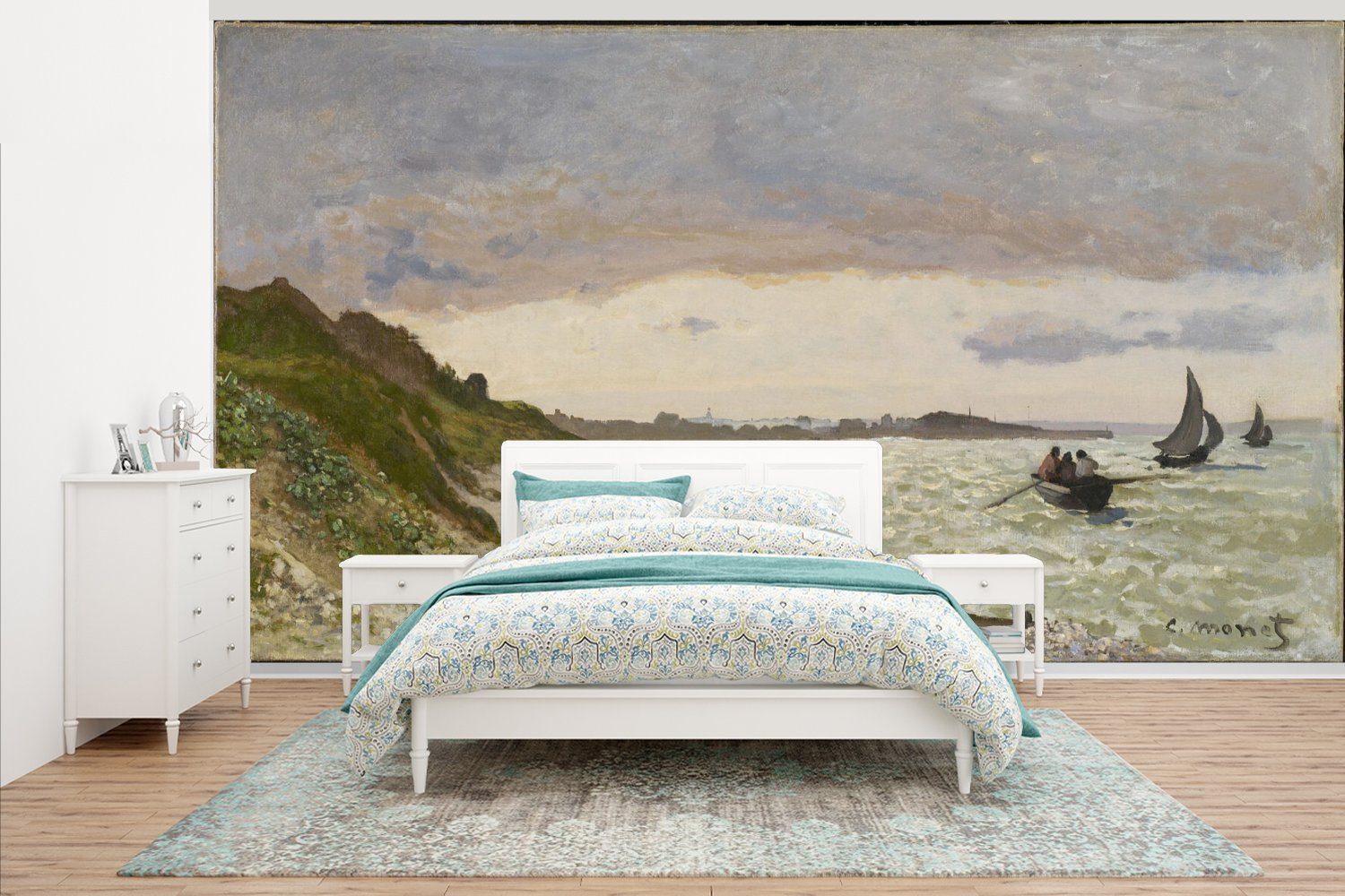 MuchoWow Fototapete Die Küste von Sainte-Adresse - Gemälde von Claude Monet, Matt, bedruckt, (7 St), Vliestapete für Wohnzimmer Schlafzimmer Küche, Fototapete
