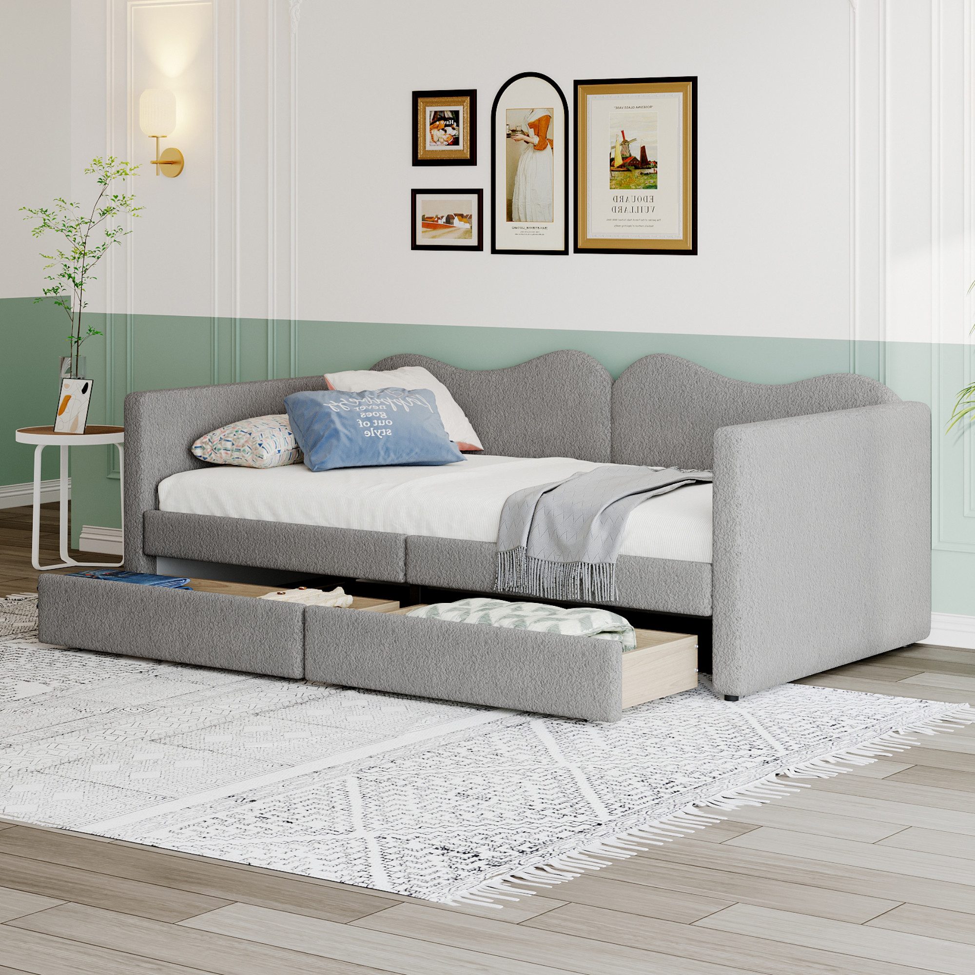 SOFTWEARY Schlafsofa mit Bettfunktion, 90x200 cm, Sofa mit 2 Schubladen, Ei günstig online kaufen