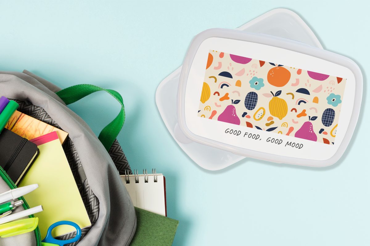 MuchoWow Lunchbox Zitate - Sprichwörter Essen, Essen, und (2-tlg), gute Gutes Erwachsene, - - Brotbox Mädchen für Kinder Kunststoff, weiß Brotdose, Jungs für und Laune