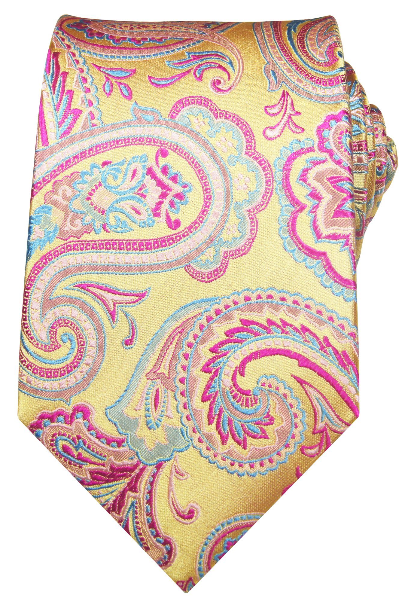 hellblau Einstecktuch) gelb 7-Fold Seidenkrawatte pink Malone Seide Krawatte mit 2-St., modern Paul Schlips 100% paisley elegant gold S14111-25 (Set,