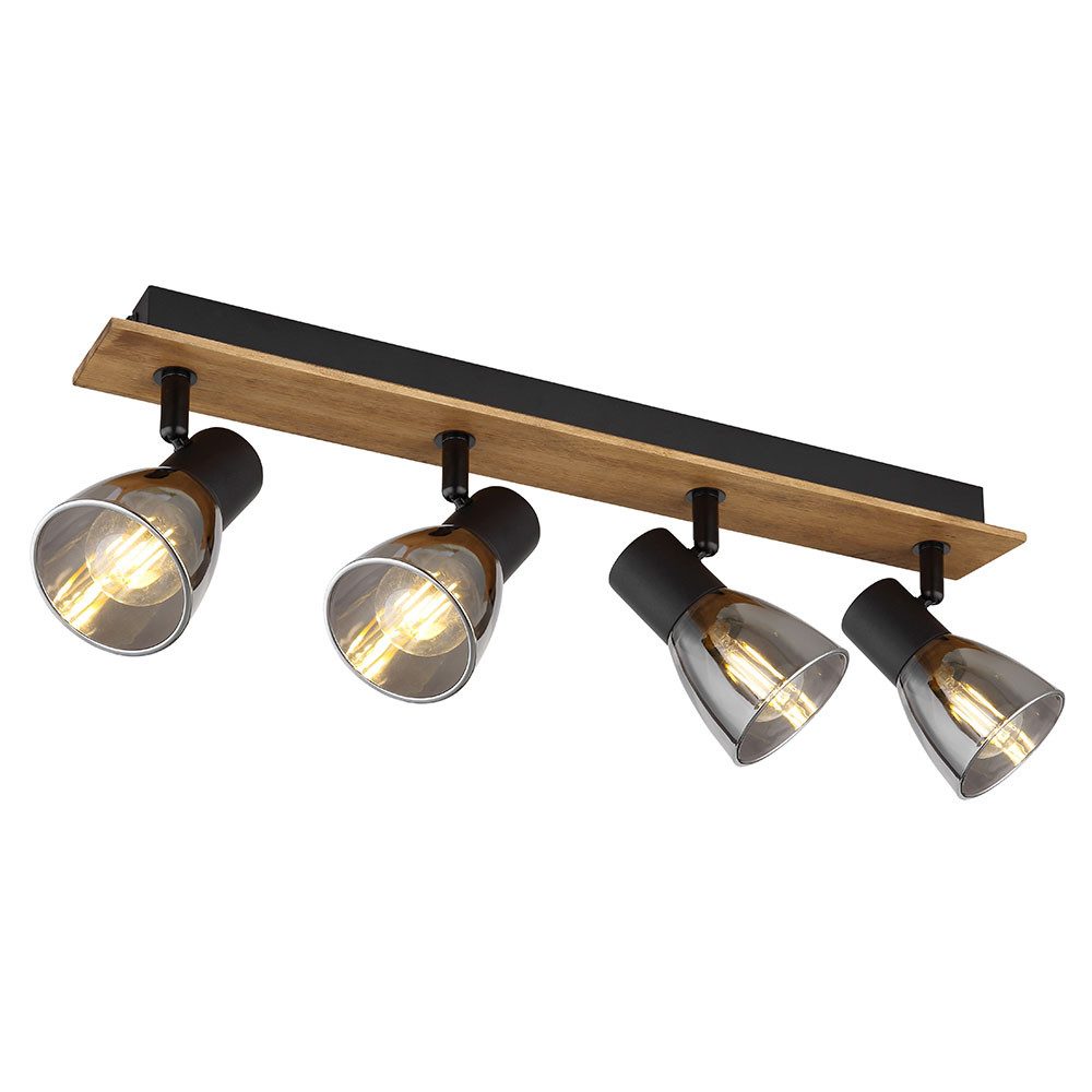 GLOBO LIGHTING Deckenspot, Leuchtmittel nicht inklusive, Spotleuchte Deckenlampe 4 Flammig Holz schwarz Rauchglas beweglich