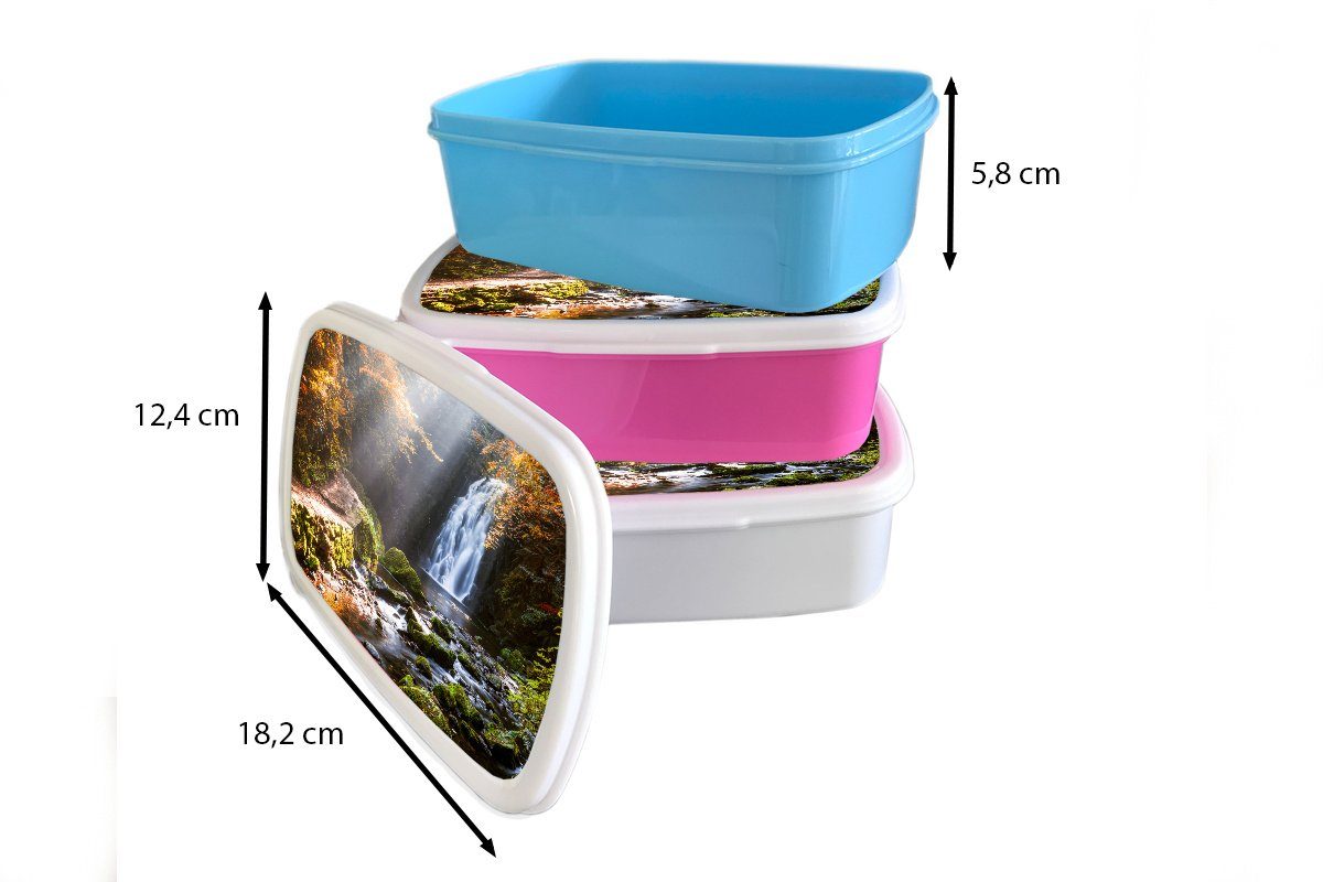 Brotbox Wasserfall für im Erwachsene, Jungs weiß MuchoWow für Brotdose, (2-tlg), und Lunchbox und Herbst, Mädchen Kunststoff, Kinder