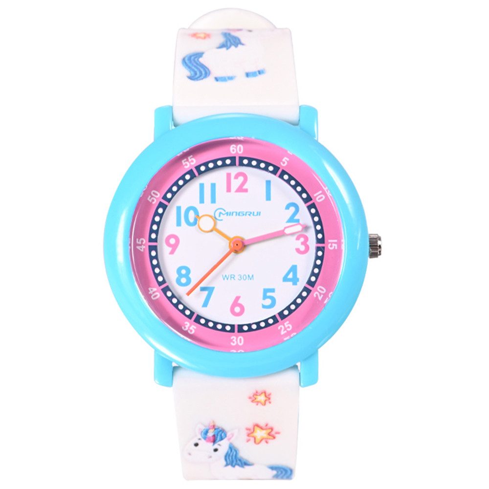 K&L Wall Art Quarzuhr Kinder Armbanduhr Einhorn Wassermelone Silikonuhr für Mädchen, Lernuhr mit Silikonarmband, 3ATM