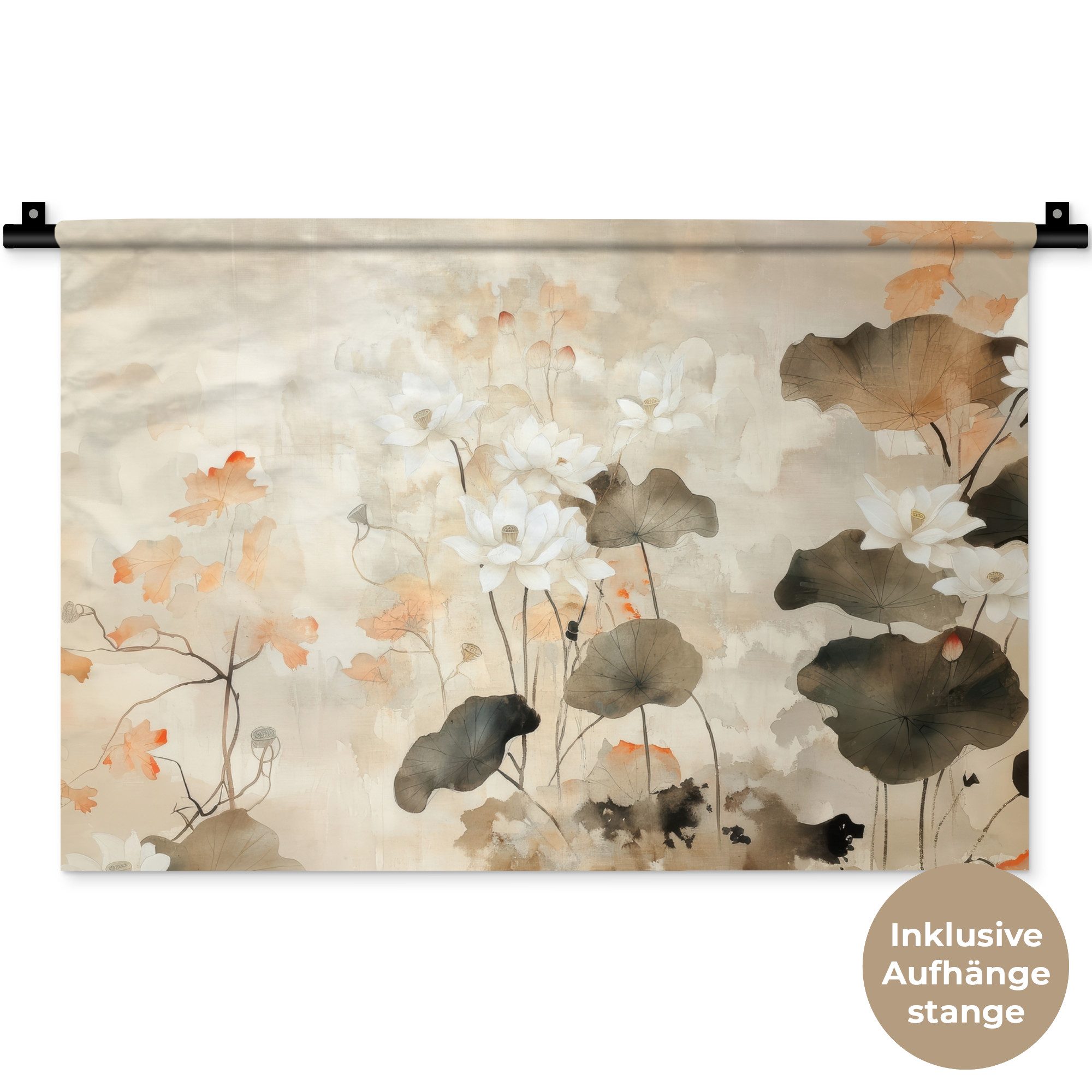 MuchoWow Wandteppich Blumen - Japandi - Wabi sabi, Rechteckig, Höhe: 3 mm, Wandteppich für Wohnzimmer, Schlafzimmer, 60x40 cm